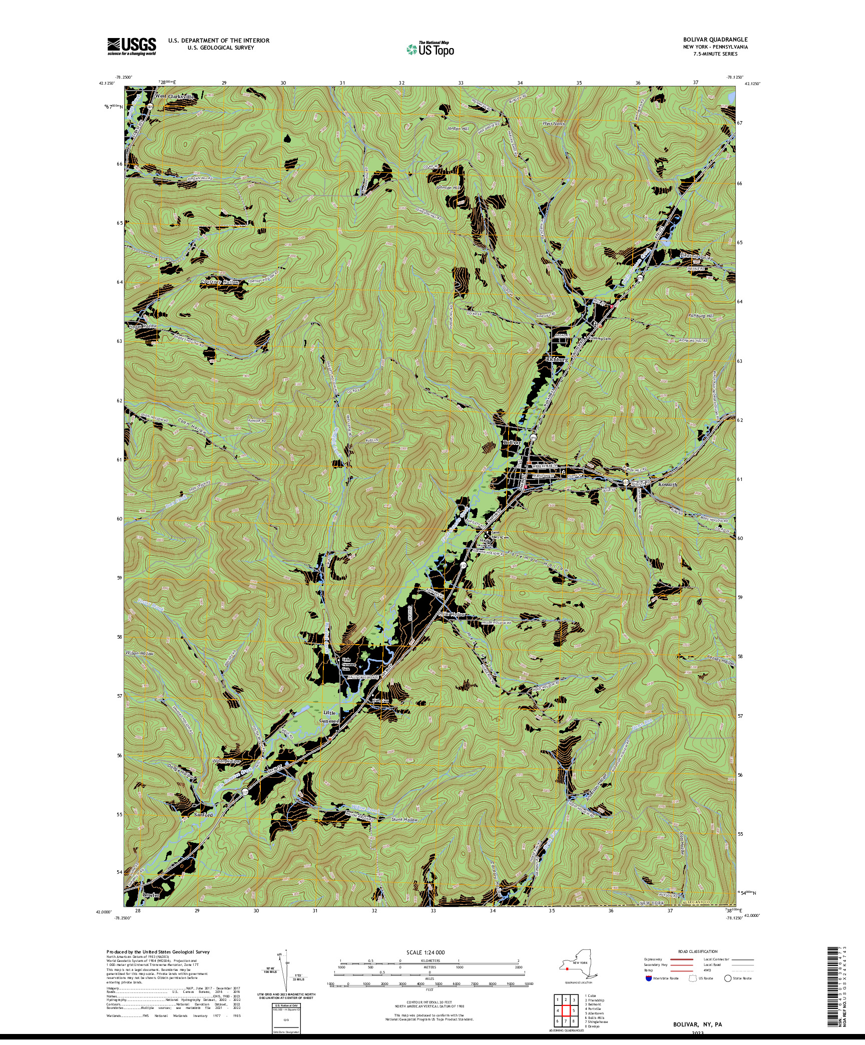 US TOPO 7.5-MINUTE MAP FOR BOLIVAR, NY,PA