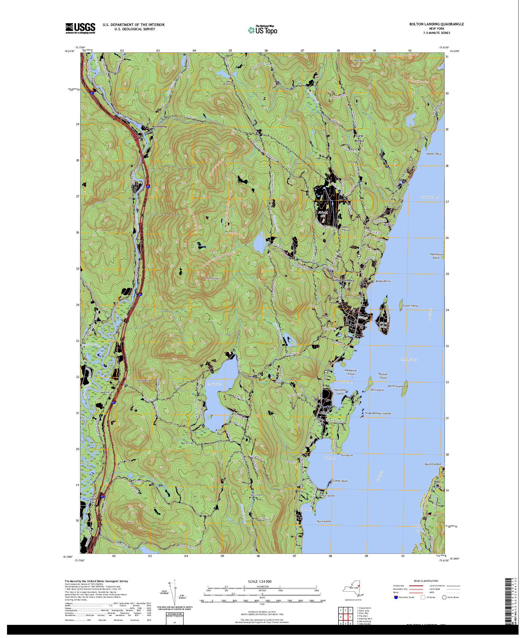 US TOPO 7.5-MINUTE MAP FOR BOLTON LANDING, NY