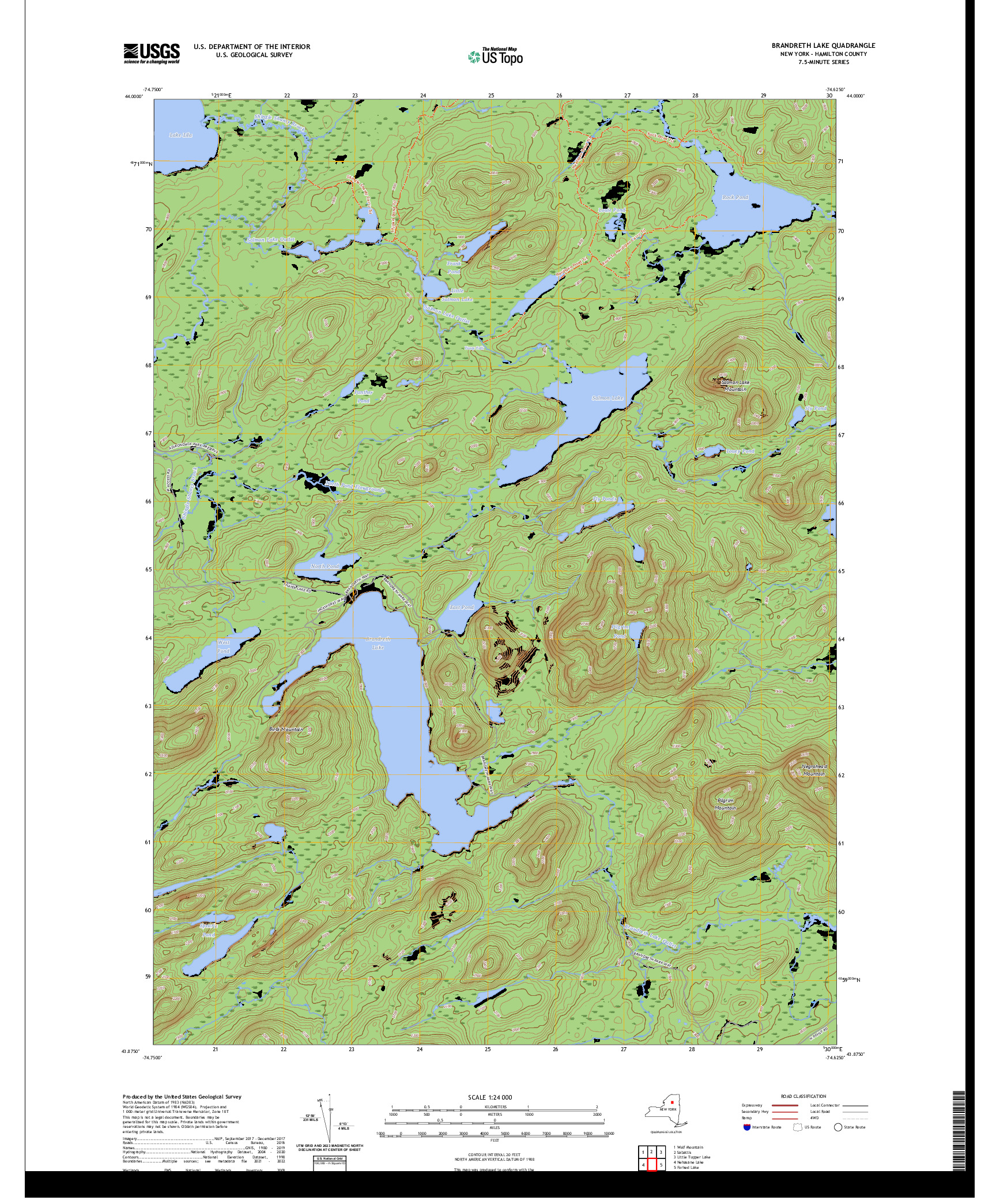 US TOPO 7.5-MINUTE MAP FOR BRANDRETH LAKE, NY