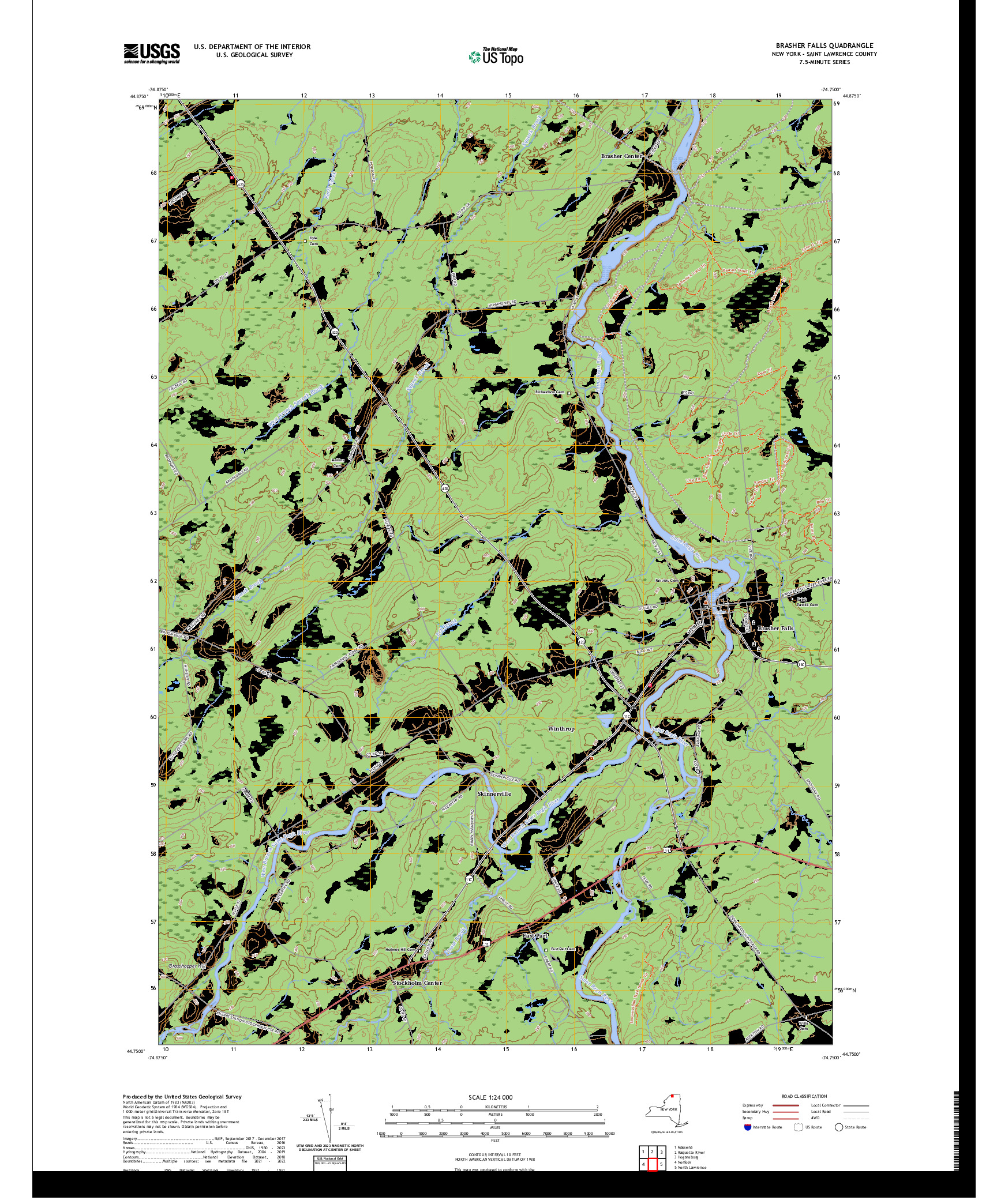 US TOPO 7.5-MINUTE MAP FOR BRASHER FALLS, NY