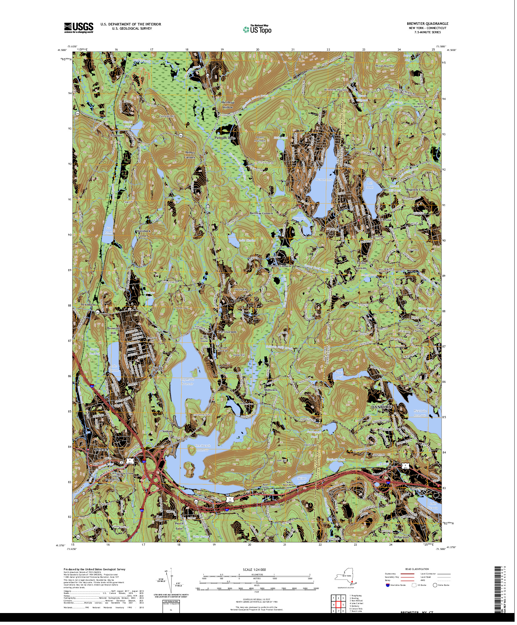 US TOPO 7.5-MINUTE MAP FOR BREWSTER, NY,CT