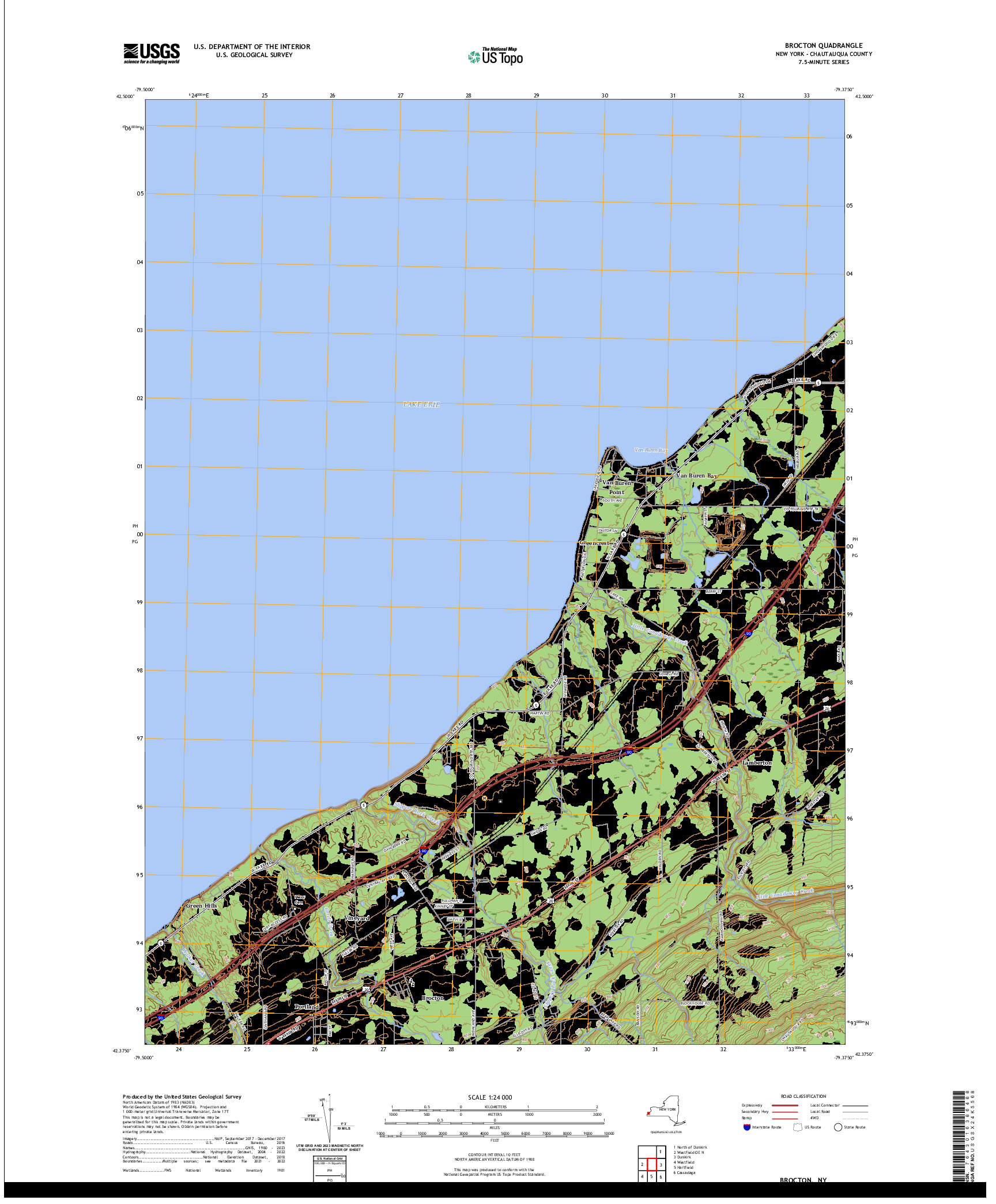 US TOPO 7.5-MINUTE MAP FOR BROCTON, NY