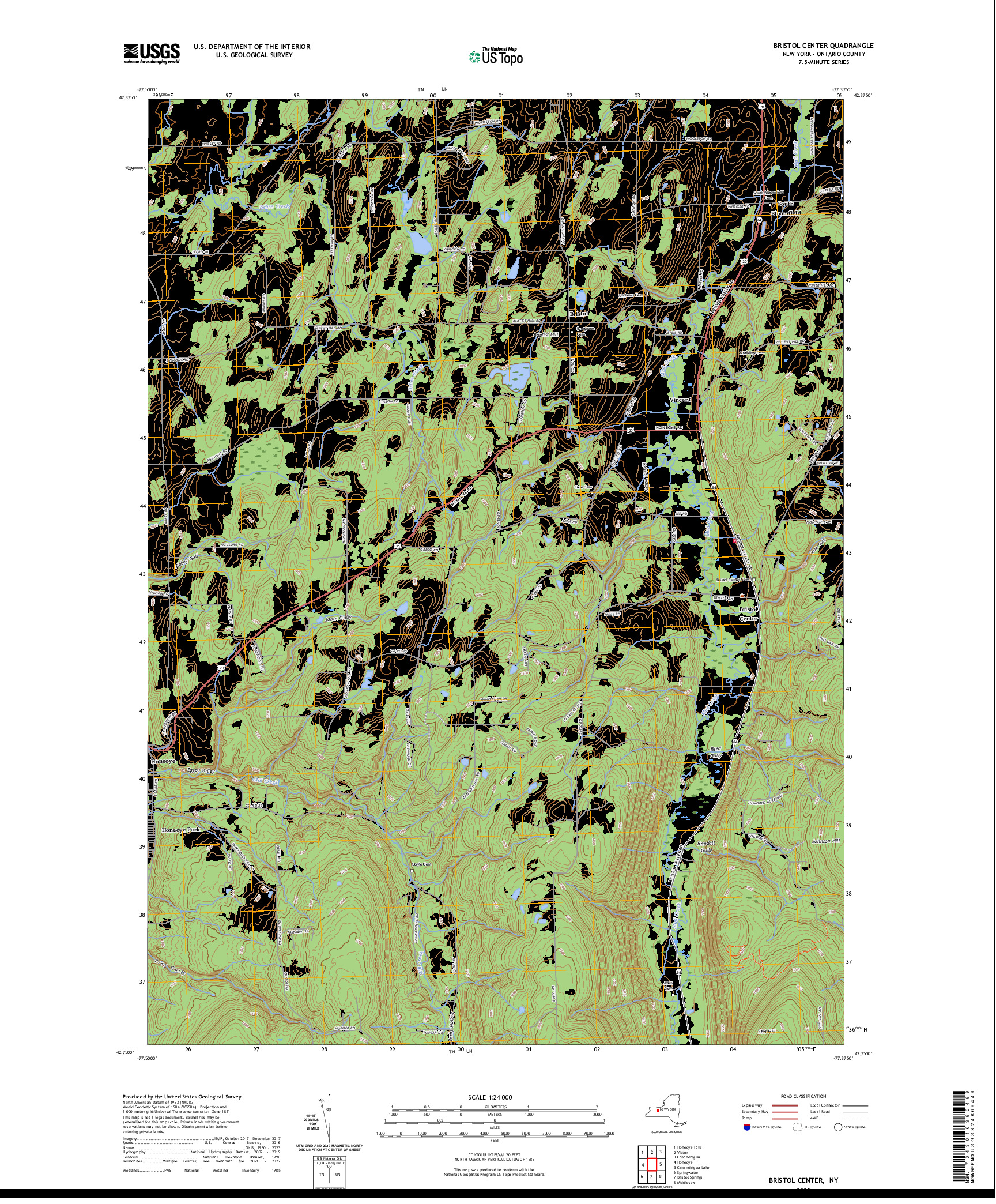 US TOPO 7.5-MINUTE MAP FOR BRISTOL CENTER, NY