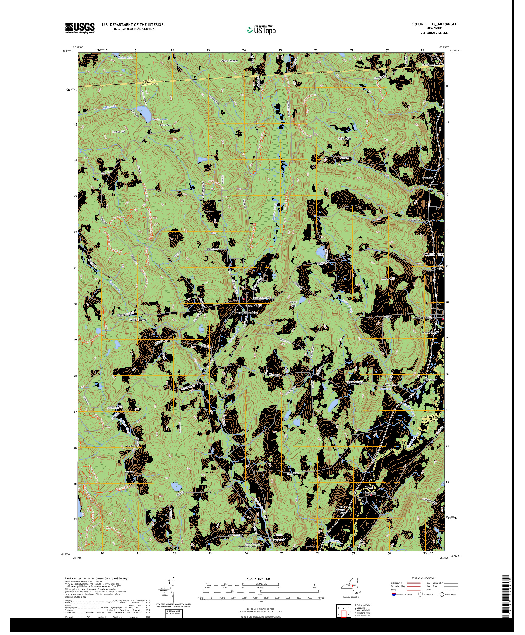 US TOPO 7.5-MINUTE MAP FOR BROOKFIELD, NY