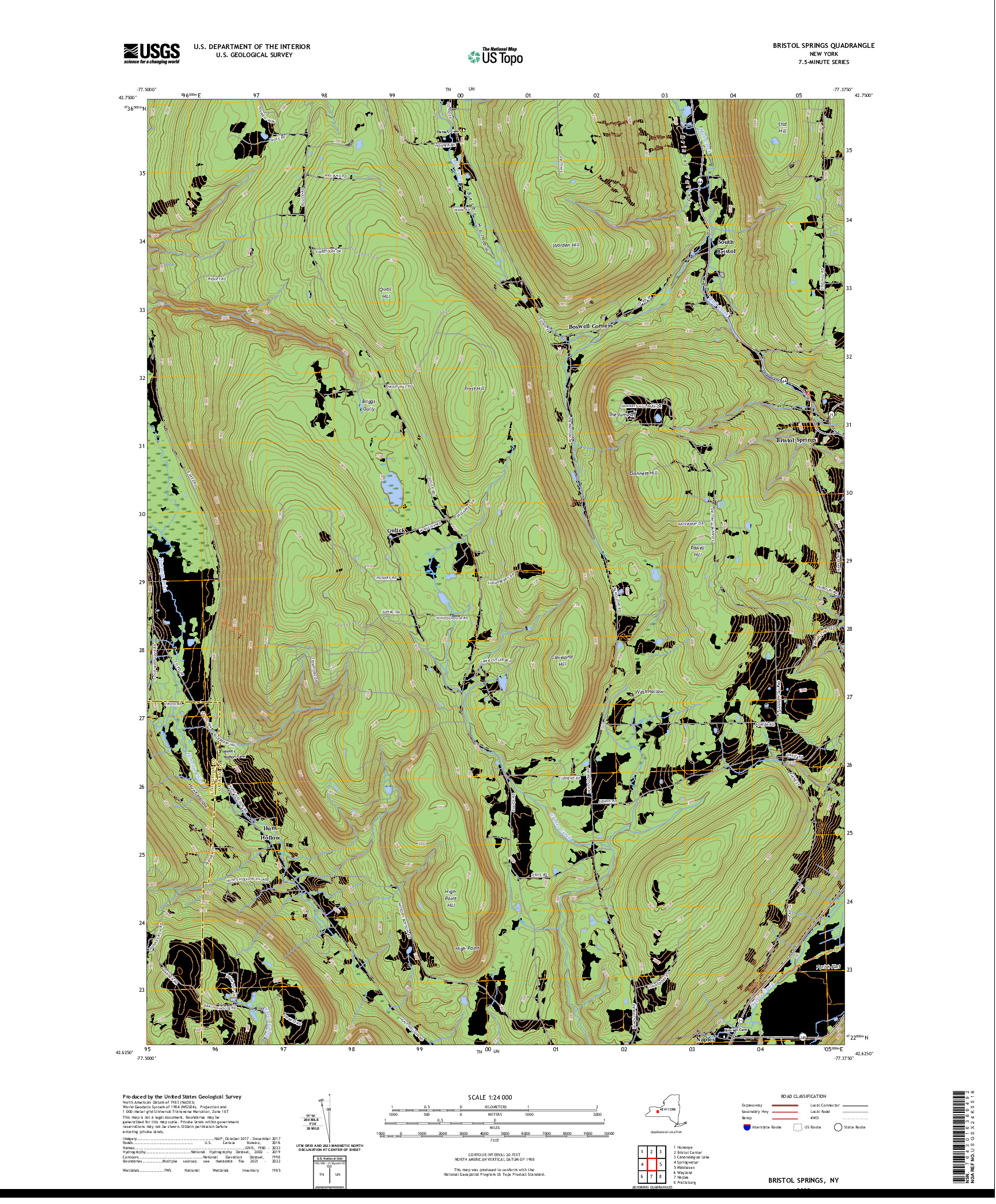 US TOPO 7.5-MINUTE MAP FOR BRISTOL SPRINGS, NY