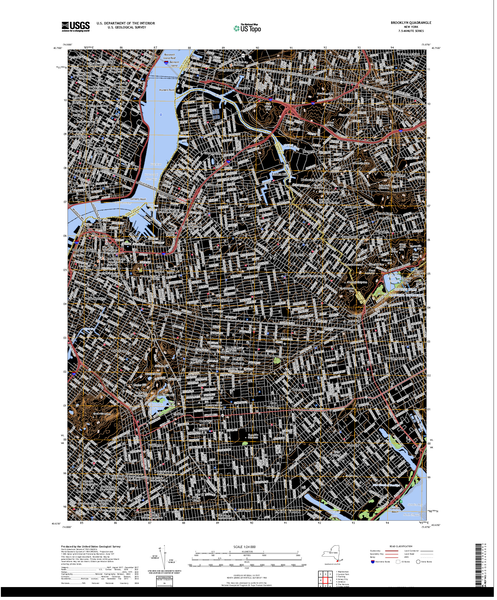 US TOPO 7.5-MINUTE MAP FOR BROOKLYN, NY