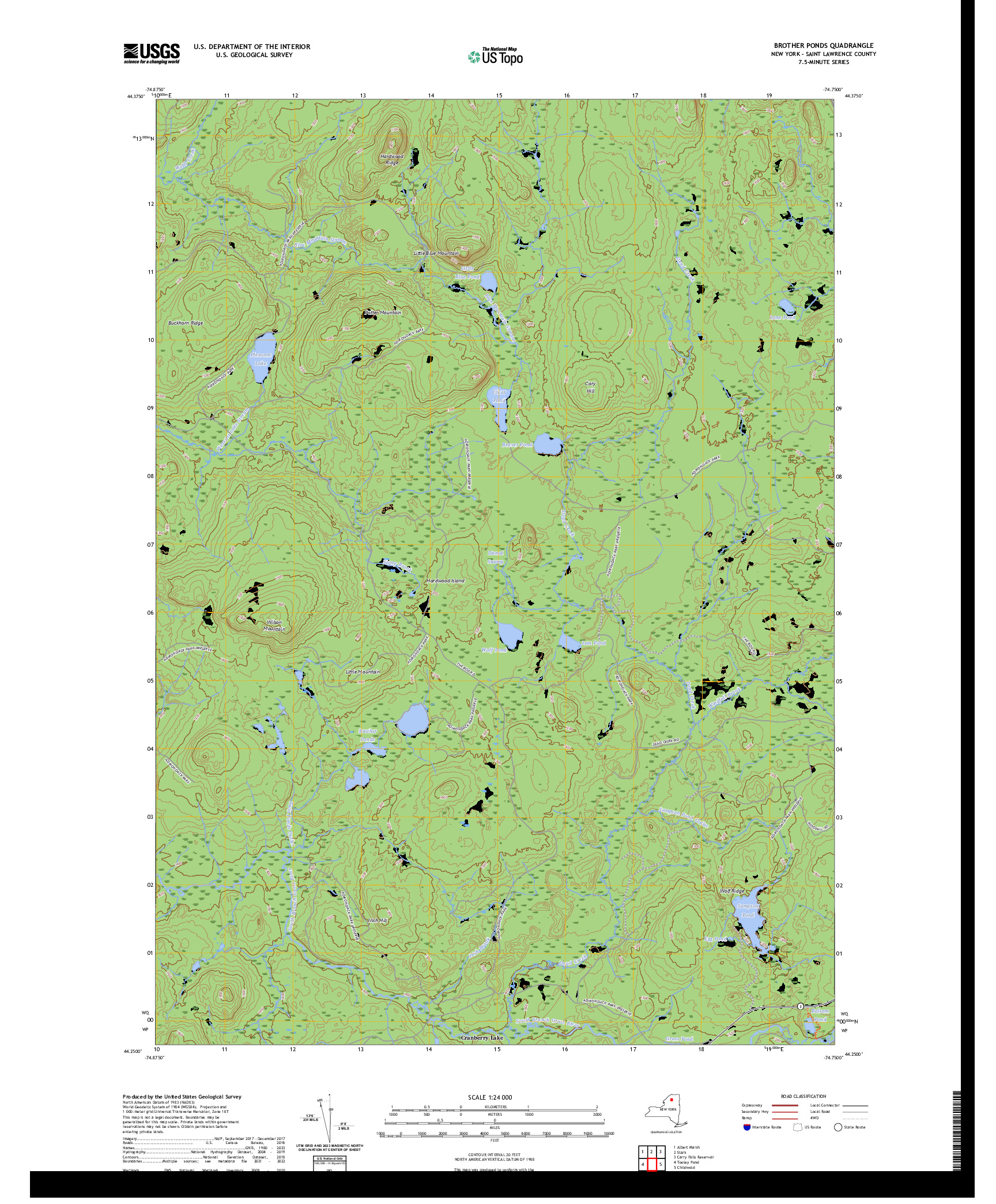 US TOPO 7.5-MINUTE MAP FOR BROTHER PONDS, NY