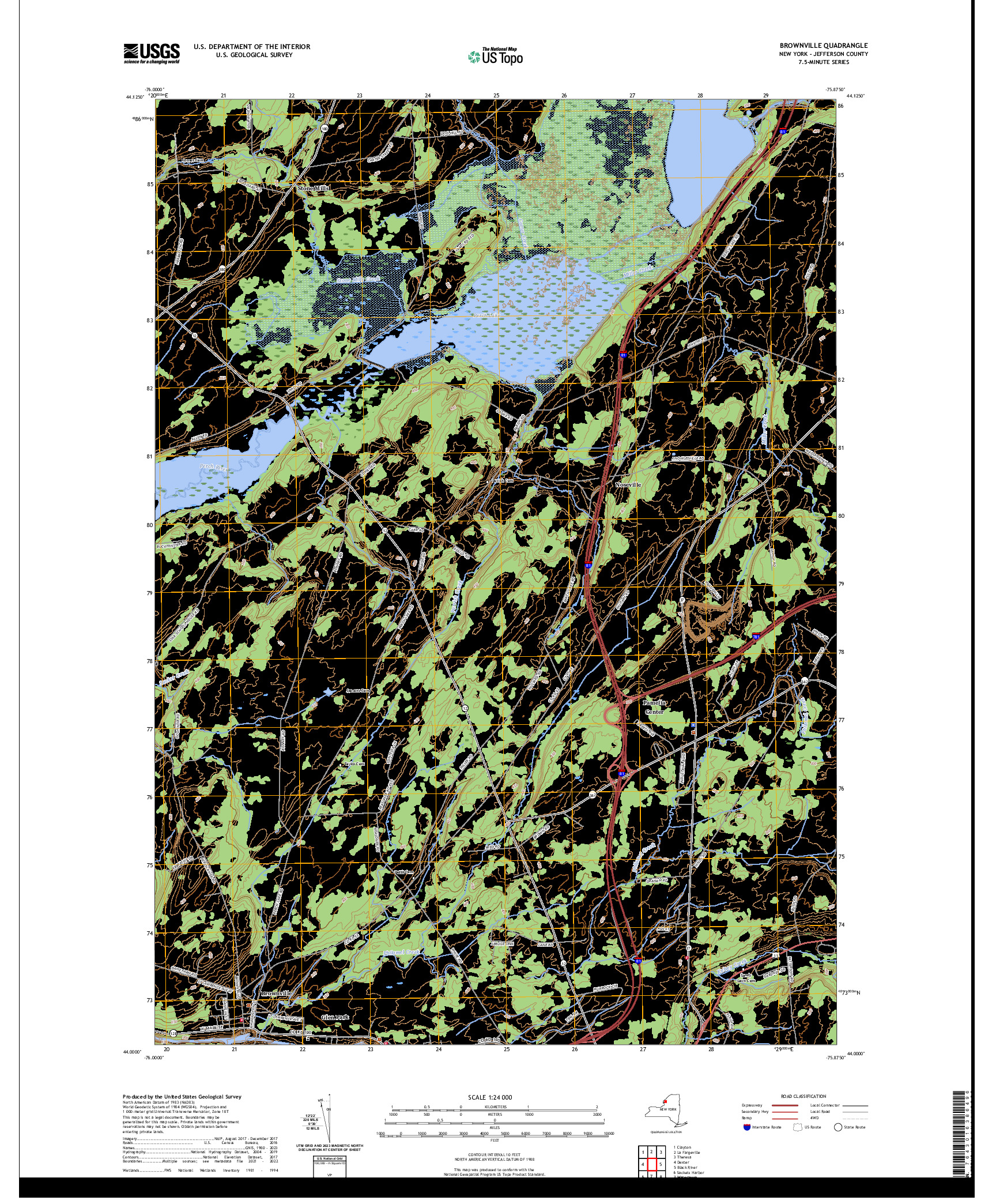 US TOPO 7.5-MINUTE MAP FOR BROWNVILLE, NY