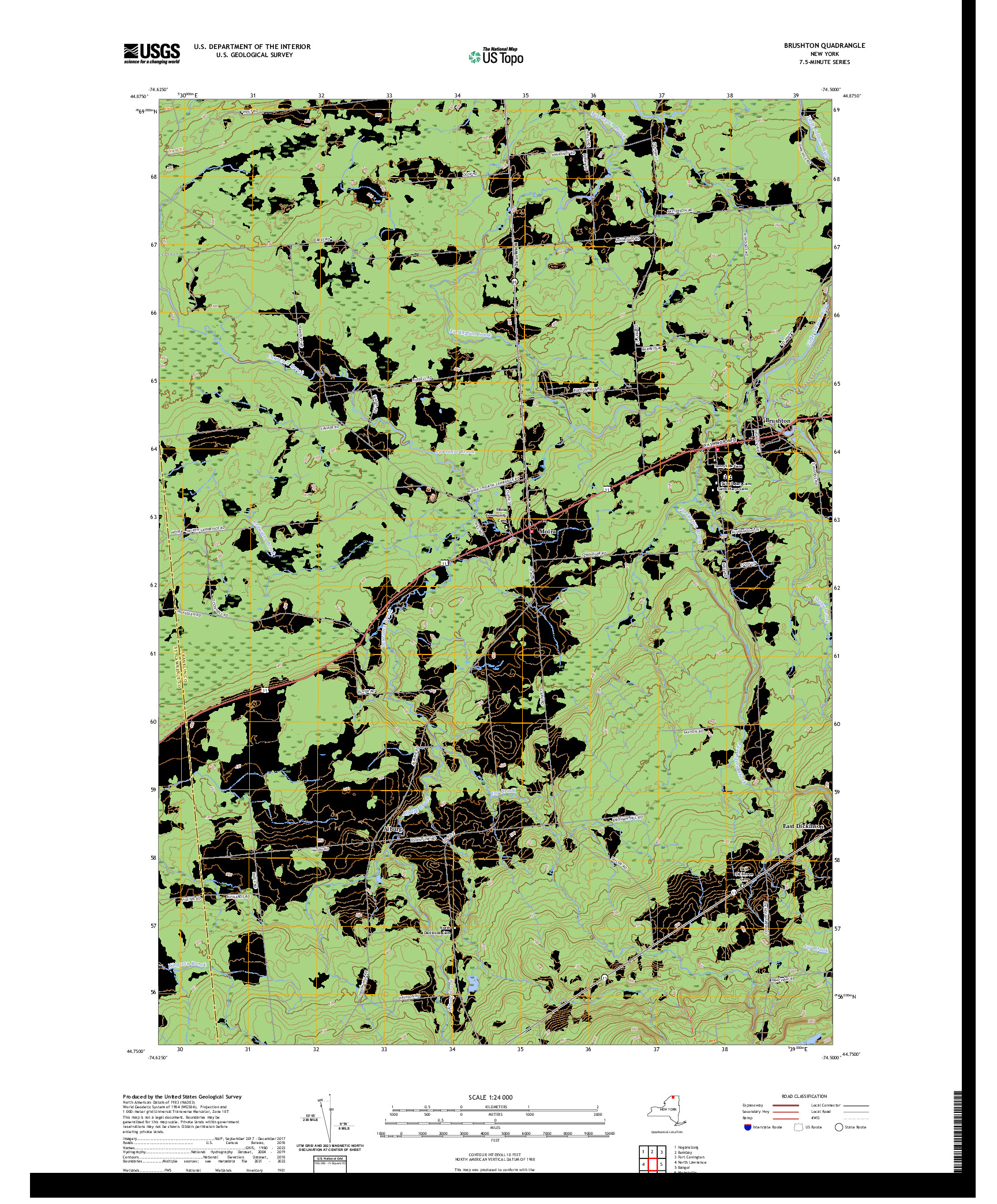 US TOPO 7.5-MINUTE MAP FOR BRUSHTON, NY