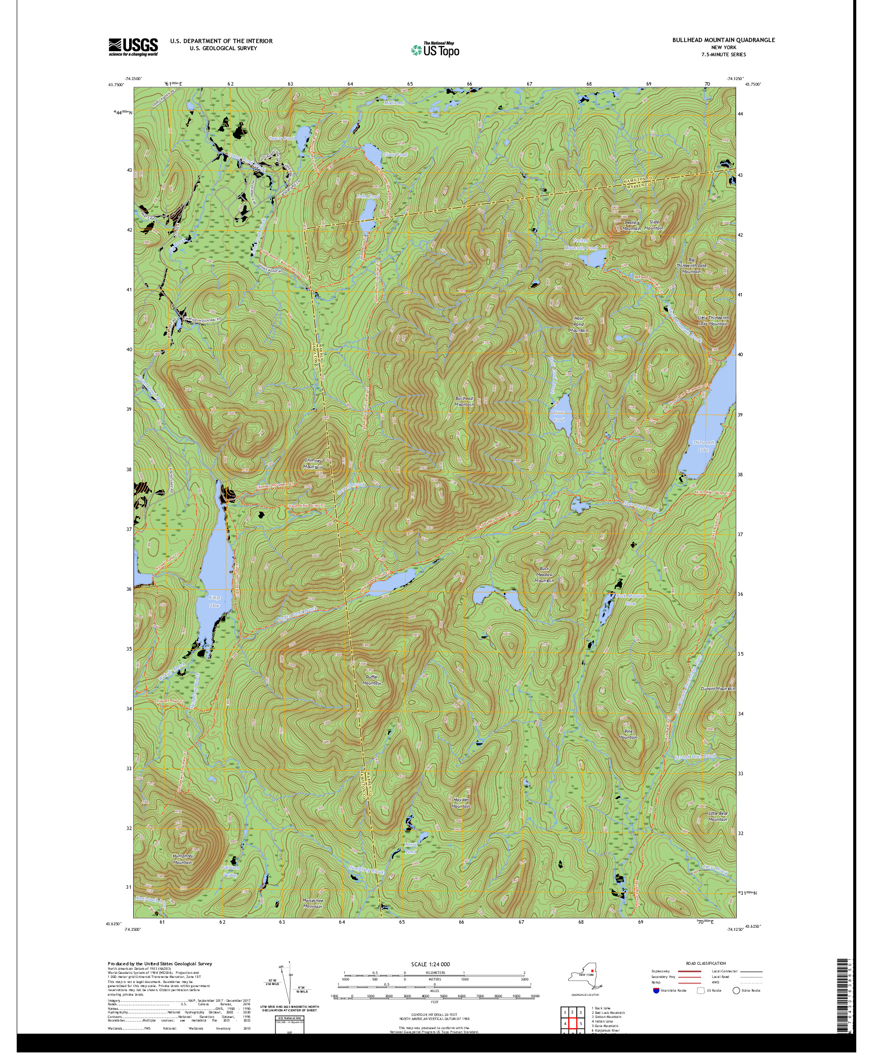 US TOPO 7.5-MINUTE MAP FOR BULLHEAD MOUNTAIN, NY