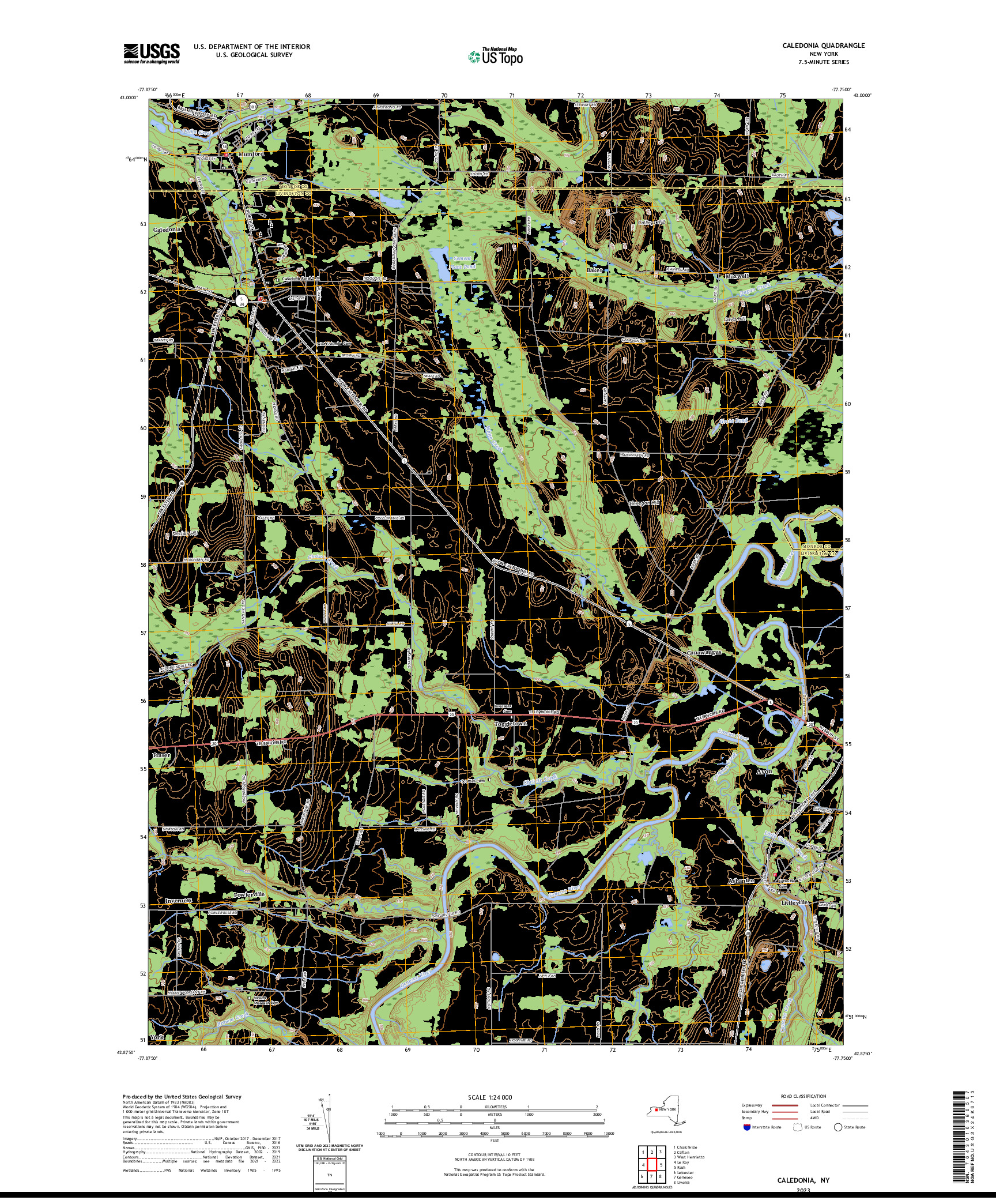 US TOPO 7.5-MINUTE MAP FOR CALEDONIA, NY