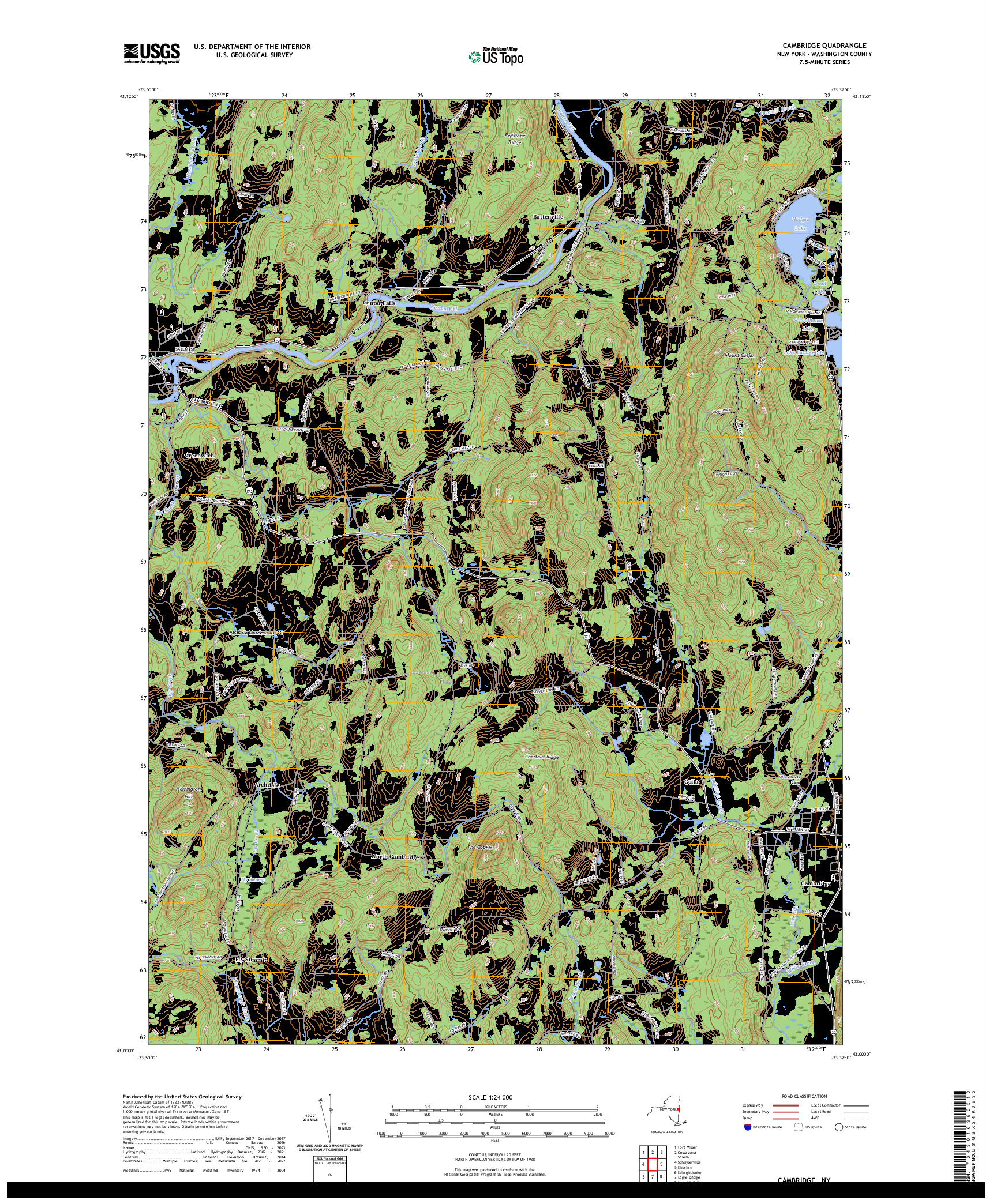 US TOPO 7.5-MINUTE MAP FOR CAMBRIDGE, NY