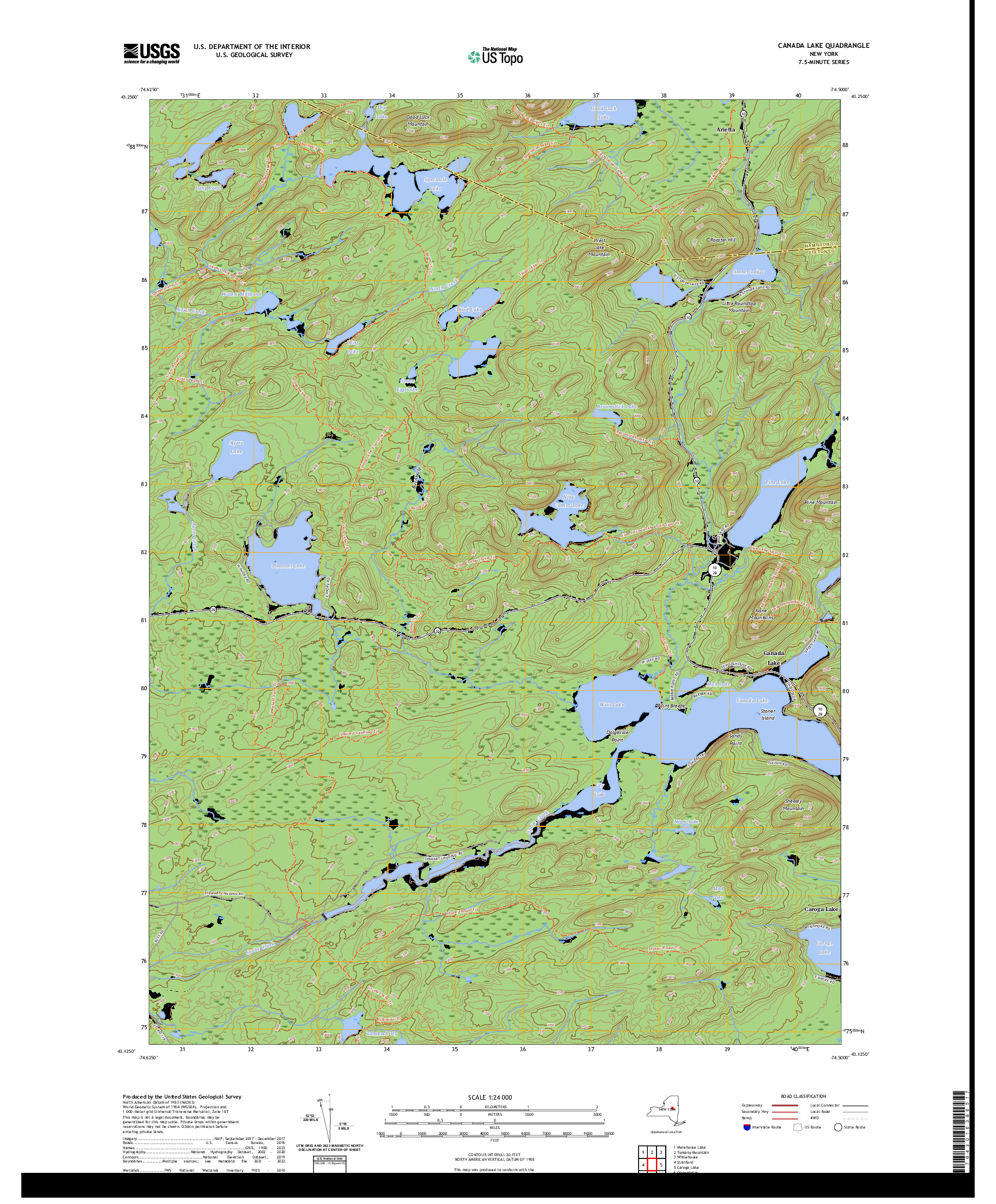 US TOPO 7.5-MINUTE MAP FOR CANADA LAKE, NY