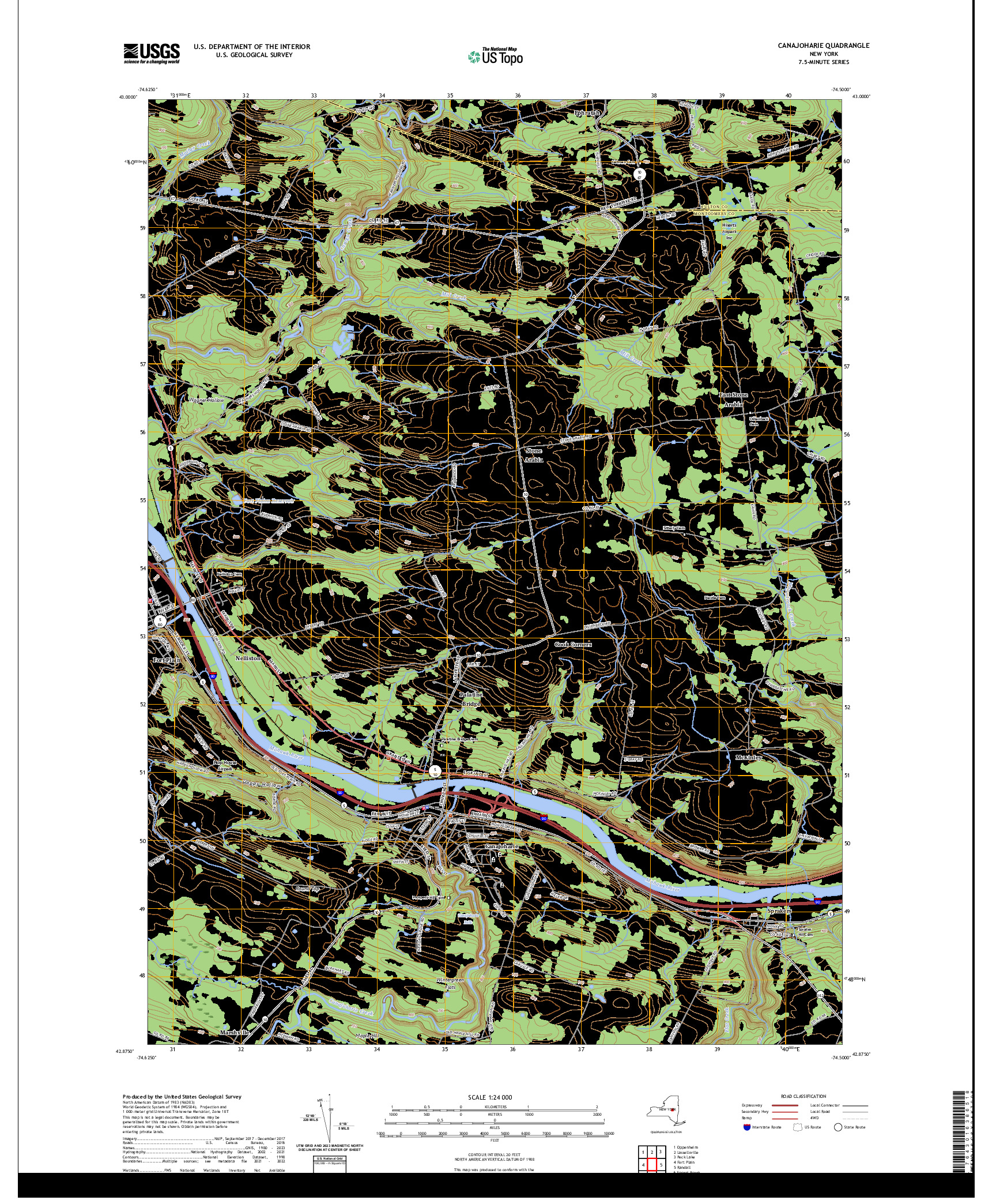 US TOPO 7.5-MINUTE MAP FOR CANAJOHARIE, NY