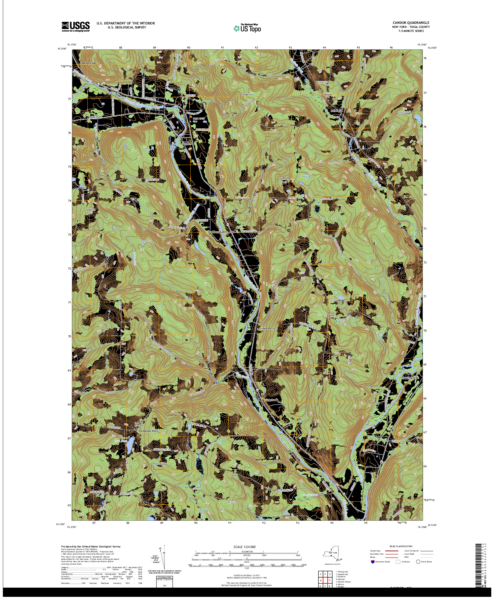 US TOPO 7.5-MINUTE MAP FOR CANDOR, NY