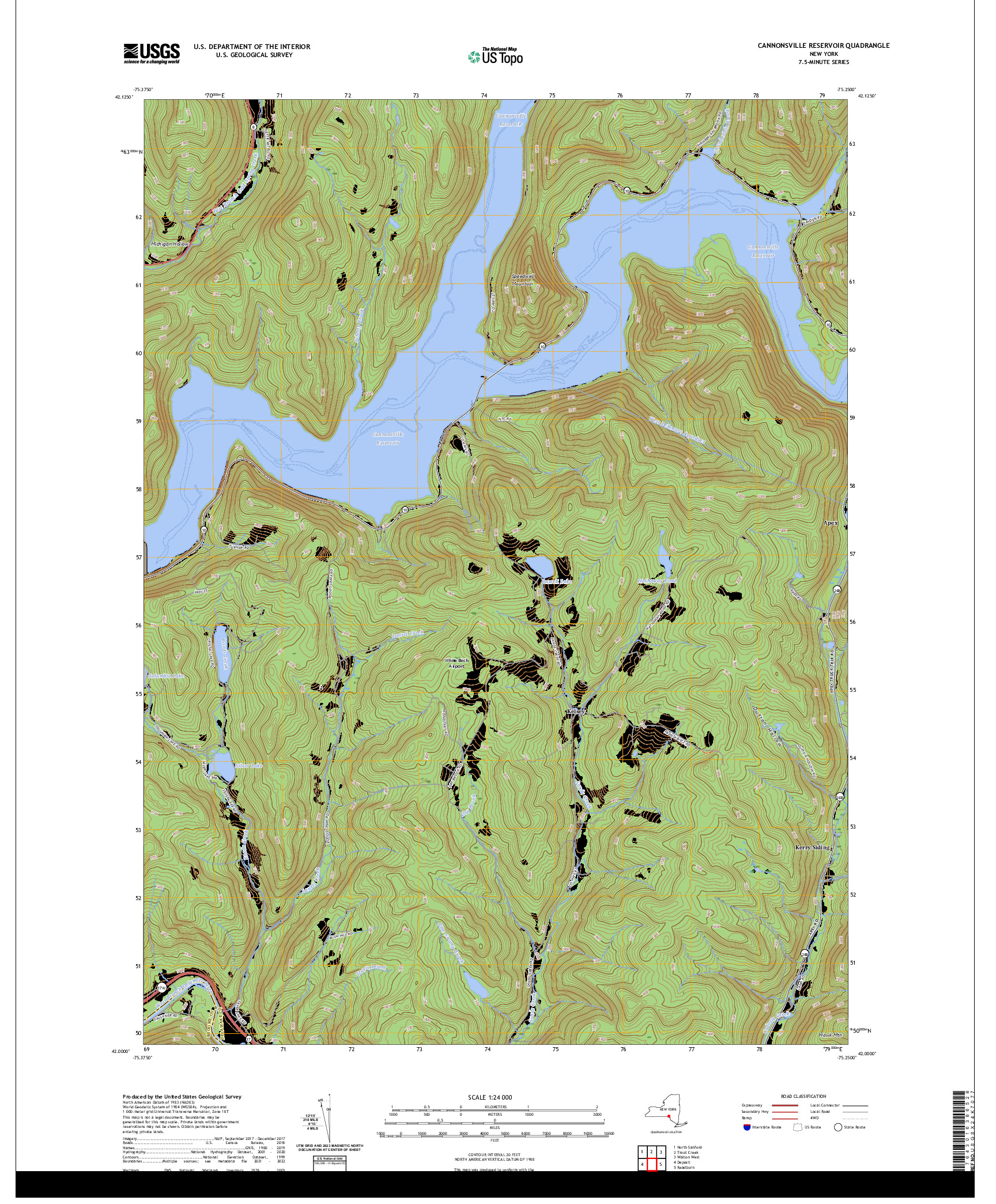 US TOPO 7.5-MINUTE MAP FOR CANNONSVILLE RESERVOIR, NY