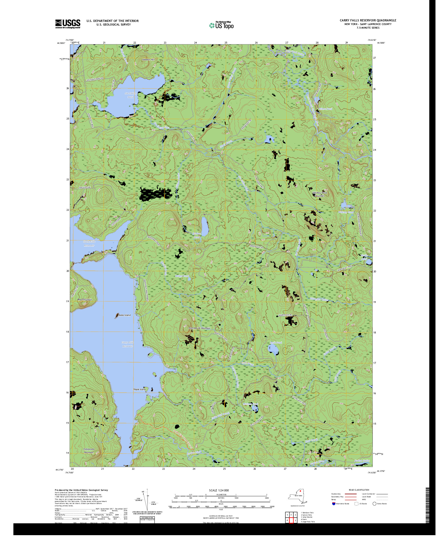 US TOPO 7.5-MINUTE MAP FOR CARRY FALLS RESERVOIR, NY