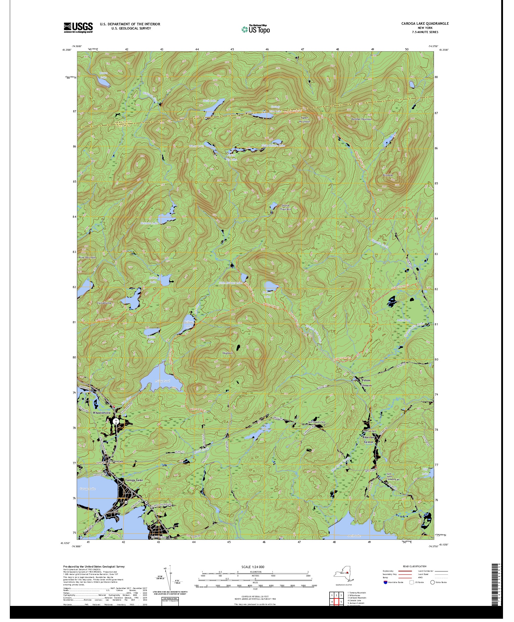 US TOPO 7.5-MINUTE MAP FOR CAROGA LAKE, NY