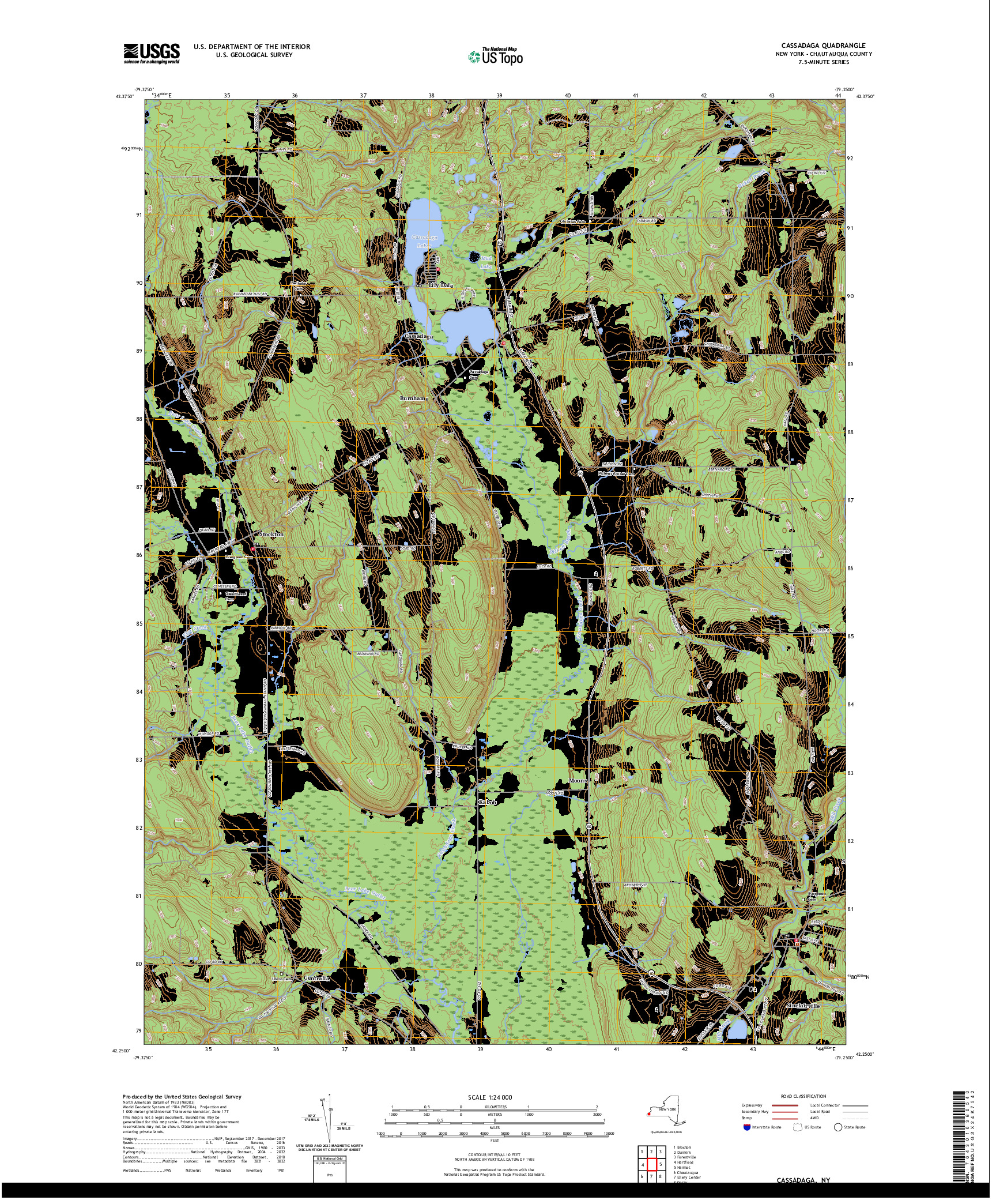 US TOPO 7.5-MINUTE MAP FOR CASSADAGA, NY