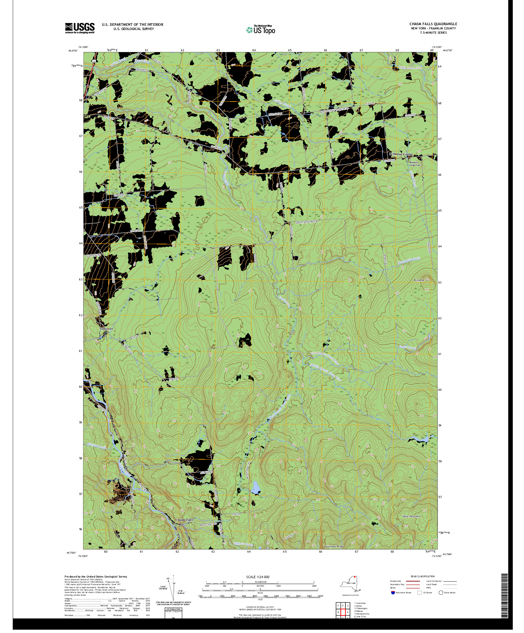 US TOPO 7.5-MINUTE MAP FOR CHASM FALLS, NY