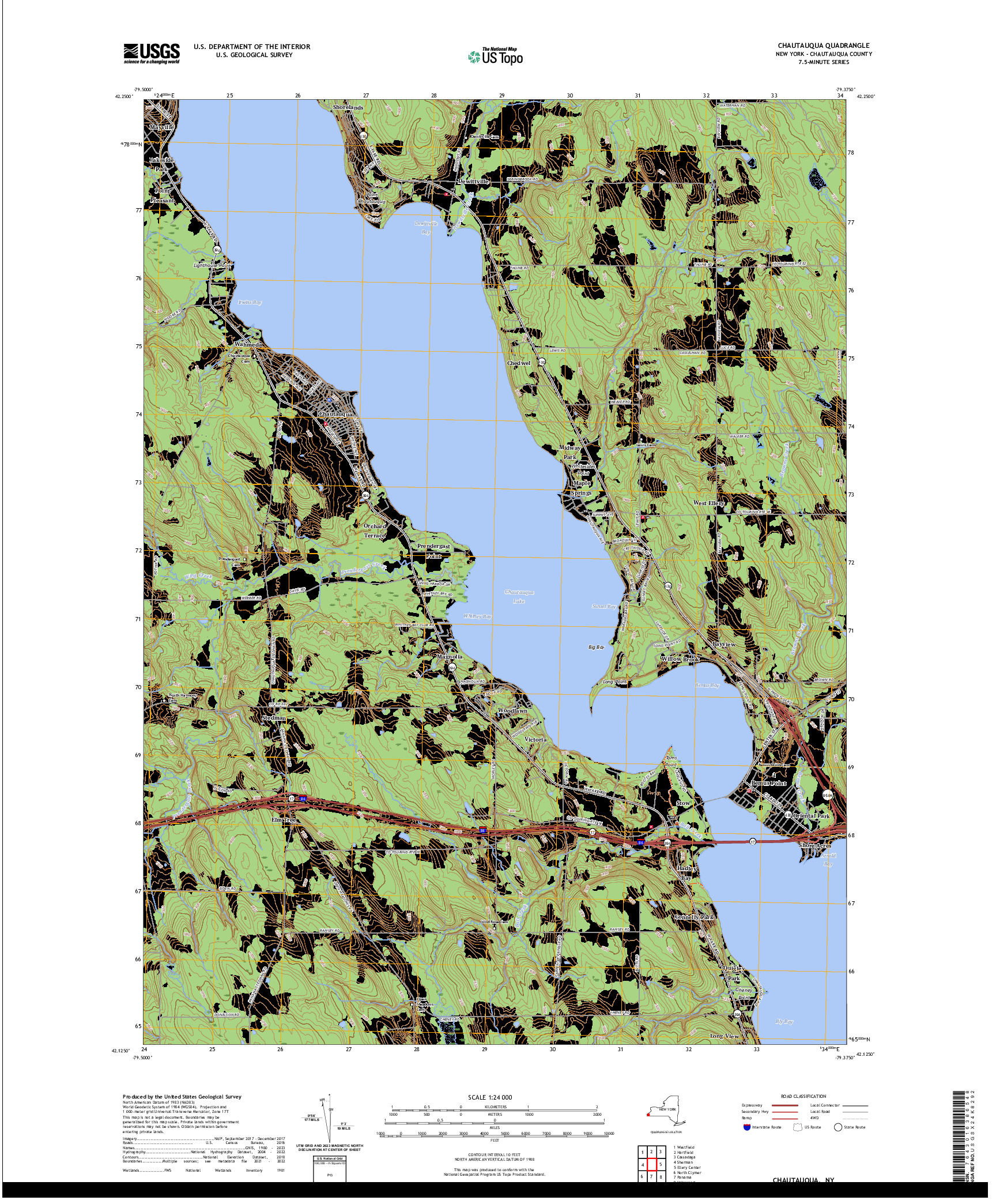 US TOPO 7.5-MINUTE MAP FOR CHAUTAUQUA, NY