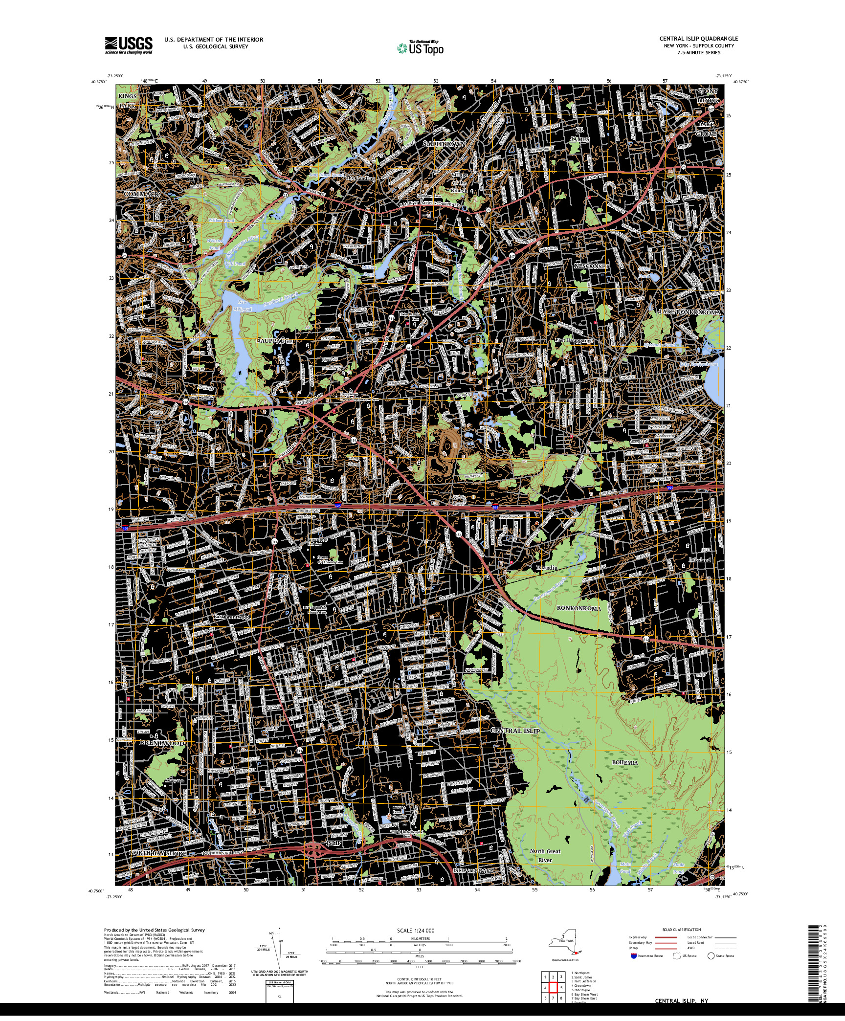 US TOPO 7.5-MINUTE MAP FOR CENTRAL ISLIP, NY