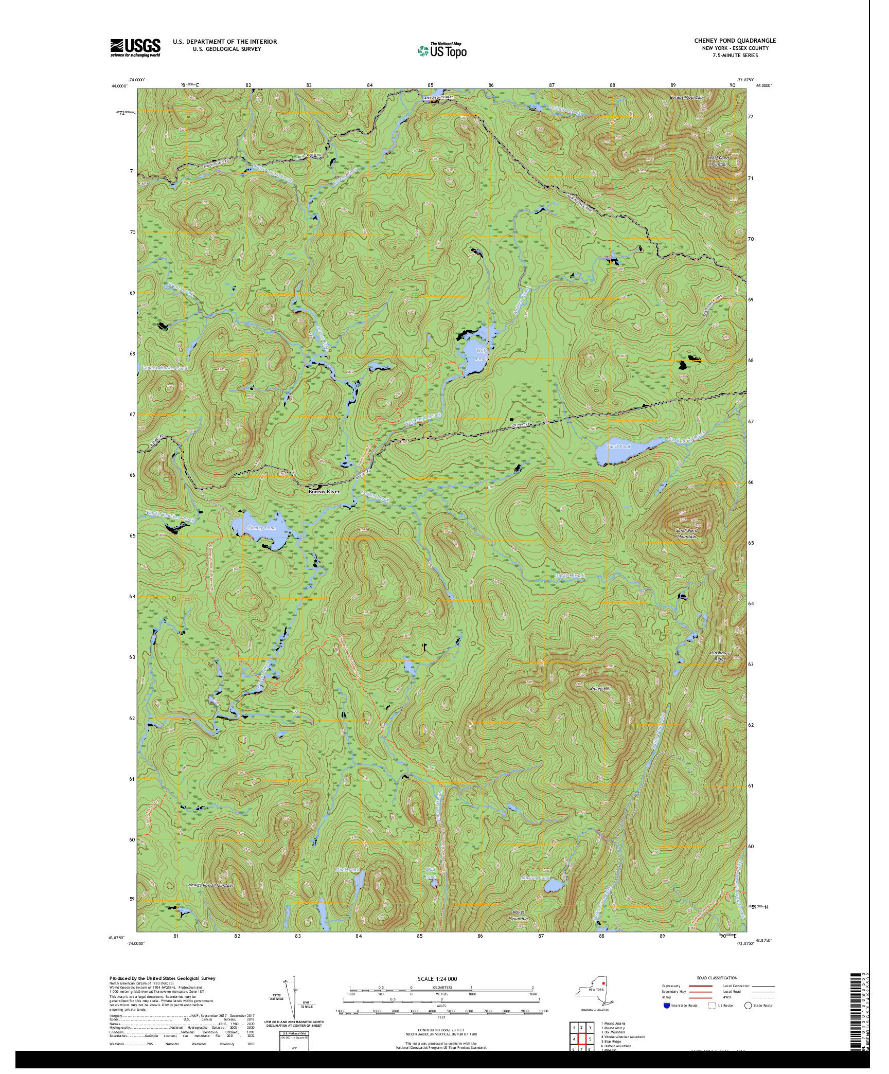 US TOPO 7.5-MINUTE MAP FOR CHENEY POND, NY