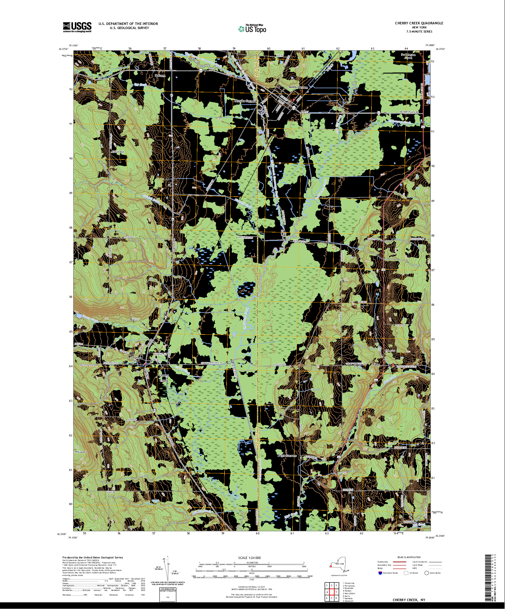 US TOPO 7.5-MINUTE MAP FOR CHERRY CREEK, NY