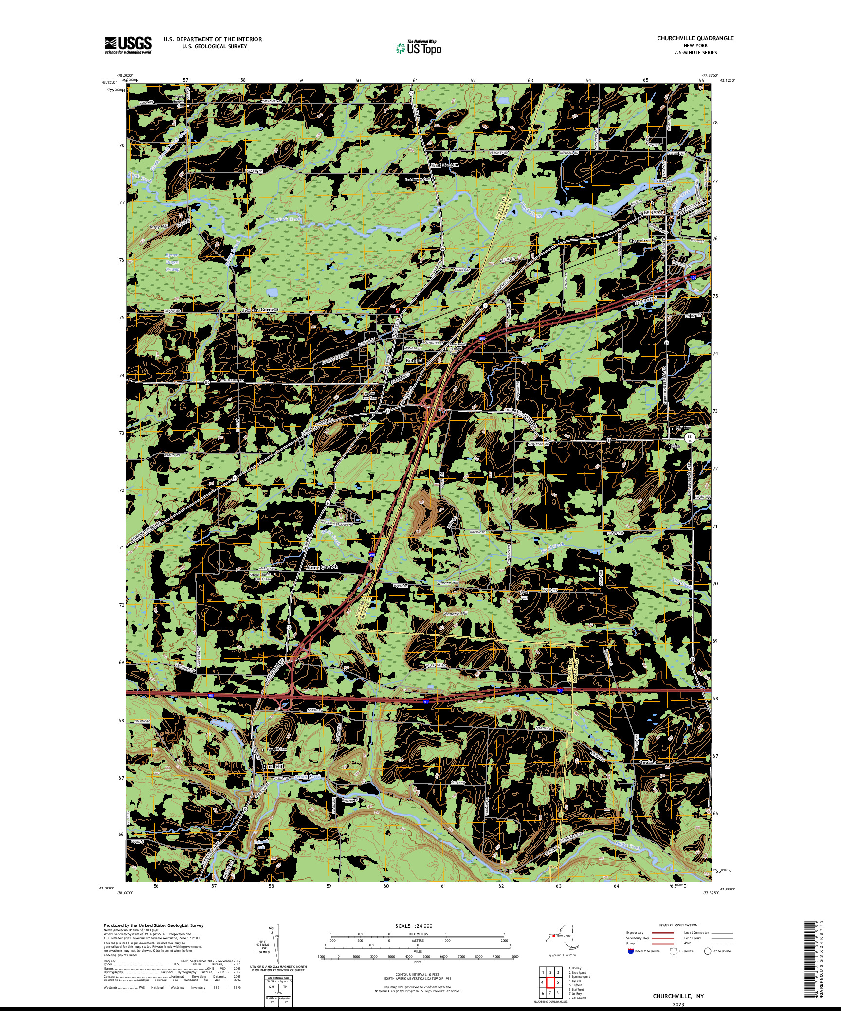 US TOPO 7.5-MINUTE MAP FOR CHURCHVILLE, NY