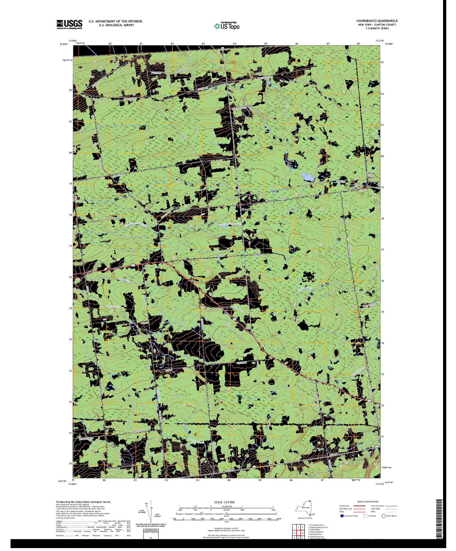 US TOPO 7.5-MINUTE MAP FOR CHURUBUSCO, NY,QC