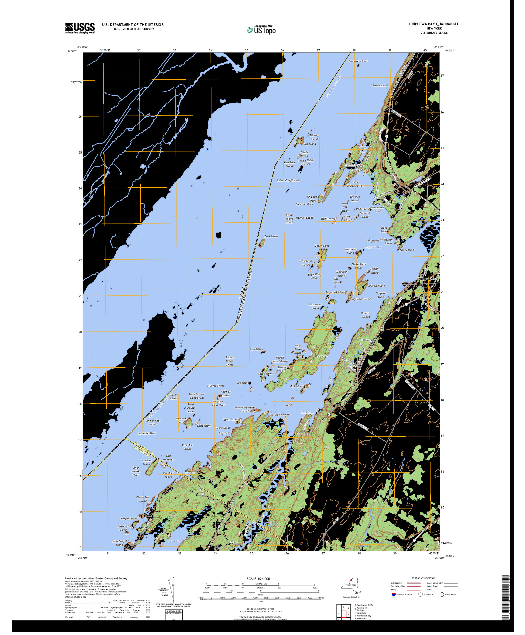 US TOPO 7.5-MINUTE MAP FOR CHIPPEWA BAY, NY,ON