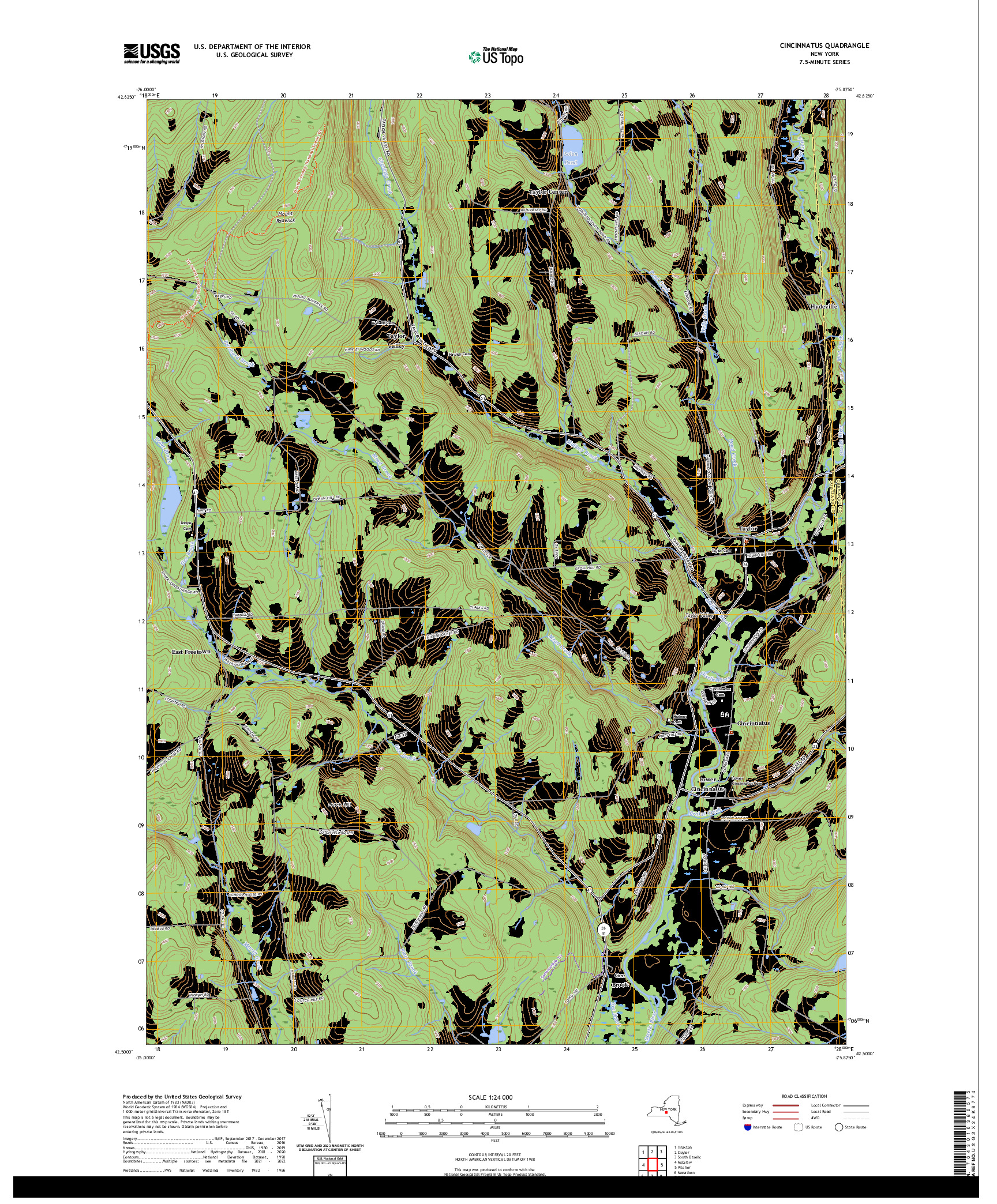 US TOPO 7.5-MINUTE MAP FOR CINCINNATUS, NY