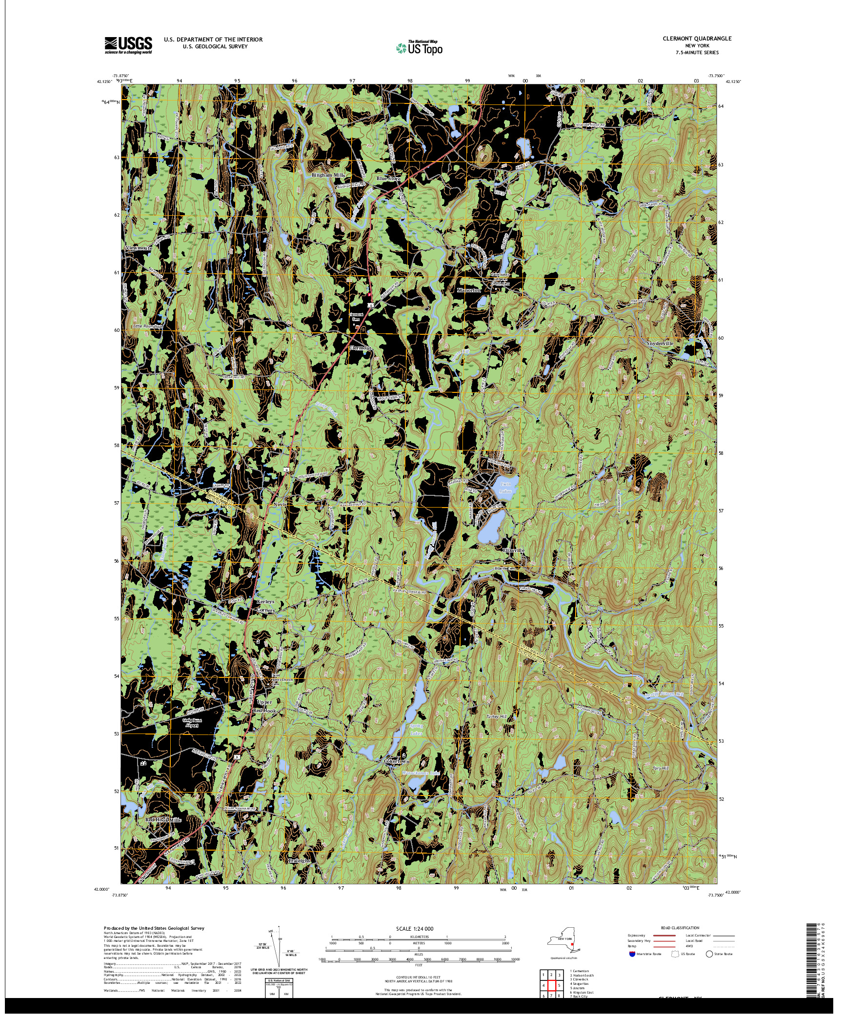 US TOPO 7.5-MINUTE MAP FOR CLERMONT, NY