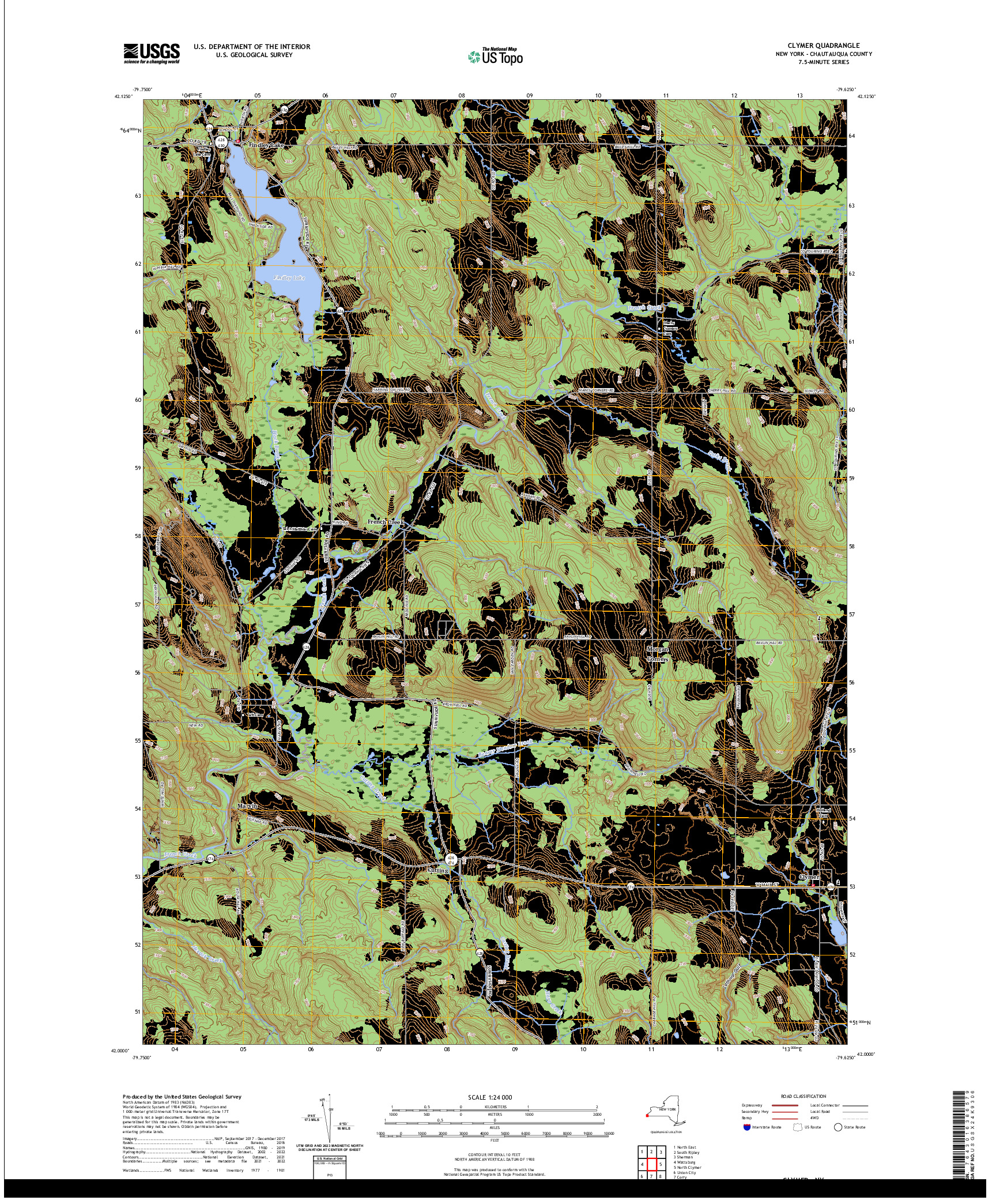 US TOPO 7.5-MINUTE MAP FOR CLYMER, NY