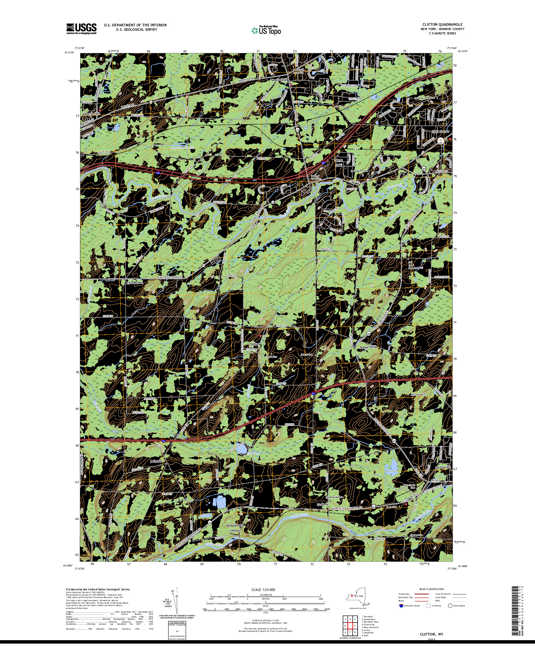 US TOPO 7.5-MINUTE MAP FOR CLIFTON, NY