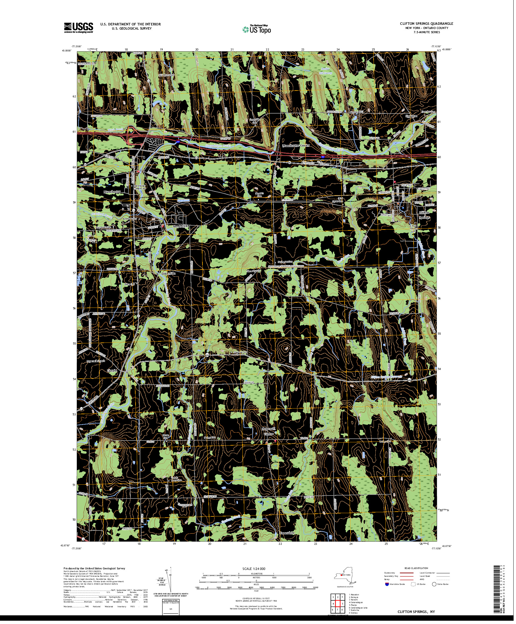 US TOPO 7.5-MINUTE MAP FOR CLIFTON SPRINGS, NY