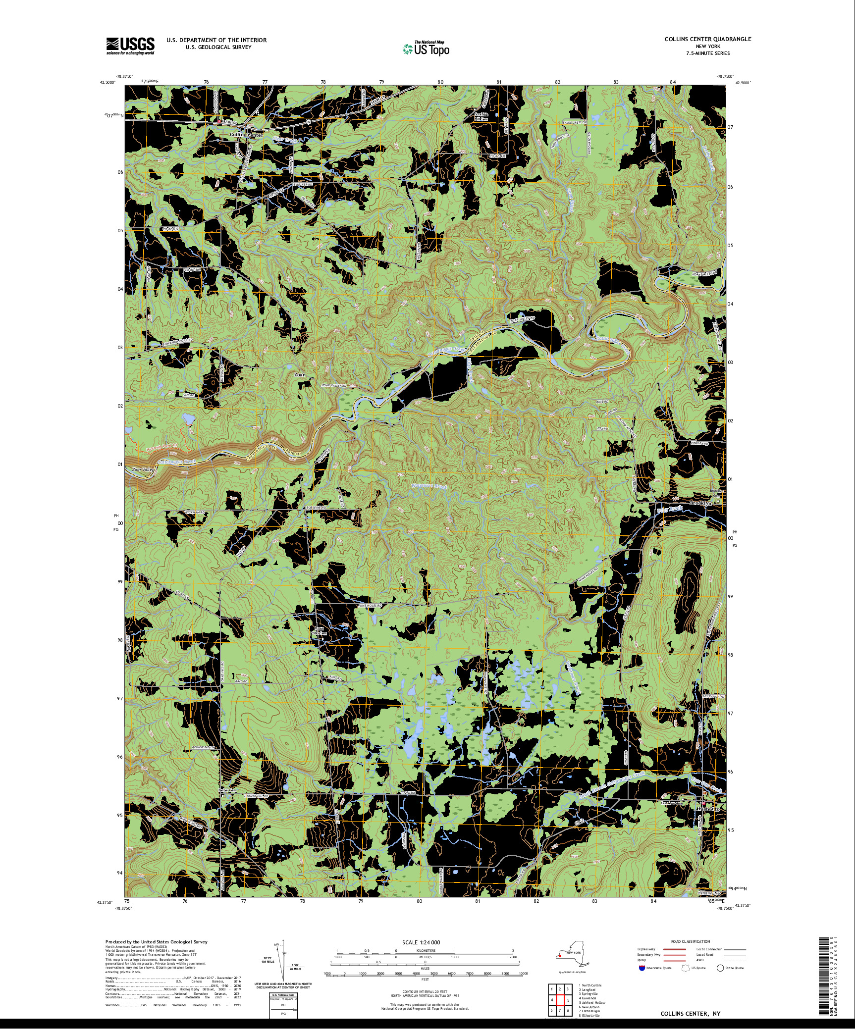 US TOPO 7.5-MINUTE MAP FOR COLLINS CENTER, NY