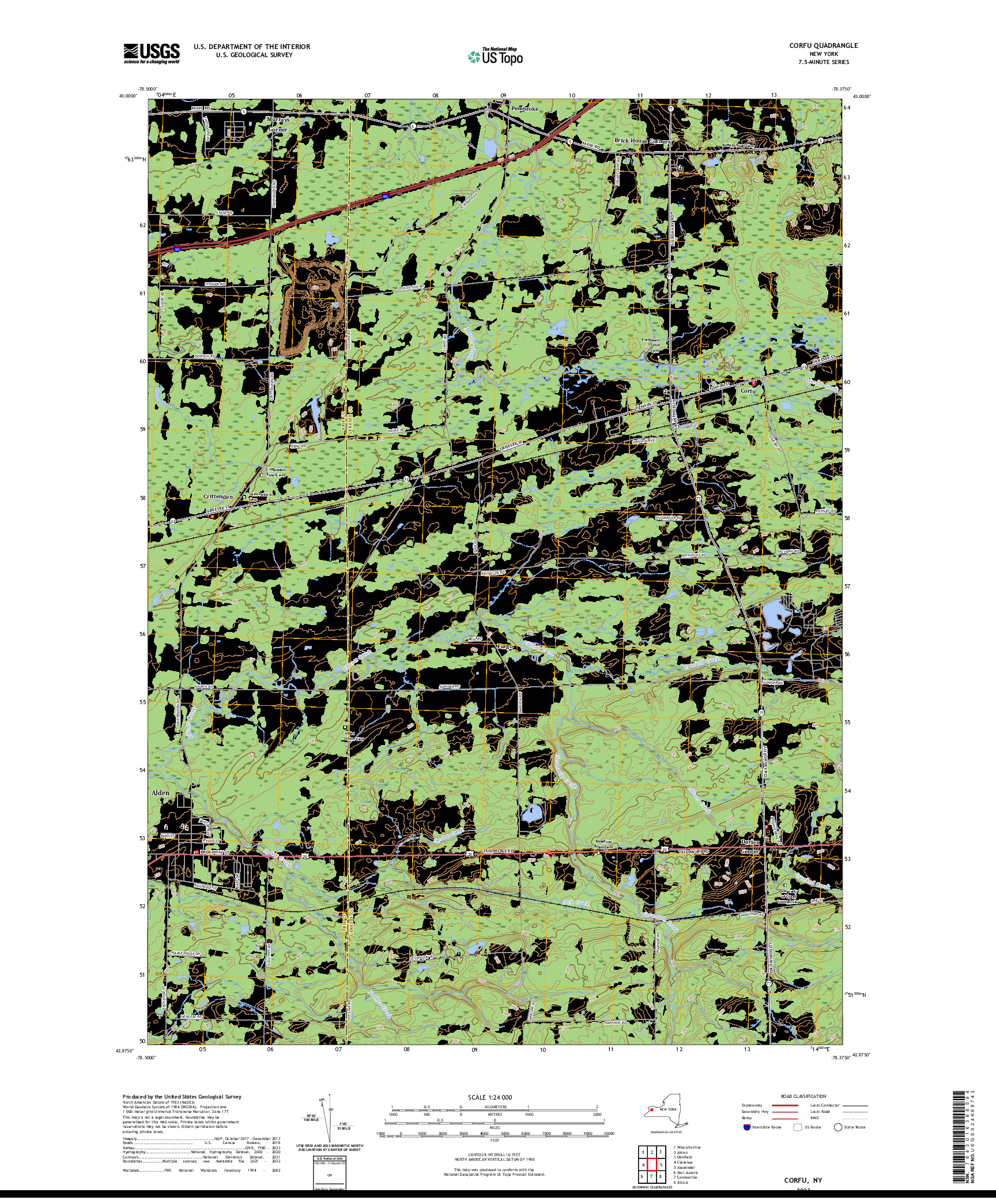 US TOPO 7.5-MINUTE MAP FOR CORFU, NY