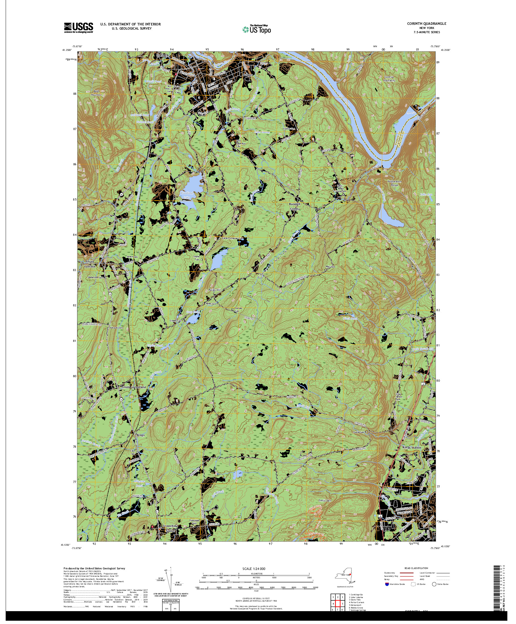 US TOPO 7.5-MINUTE MAP FOR CORINTH, NY