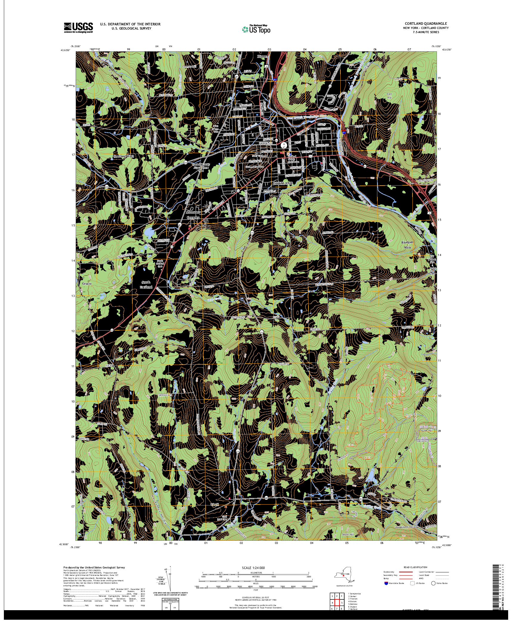 US TOPO 7.5-MINUTE MAP FOR CORTLAND, NY