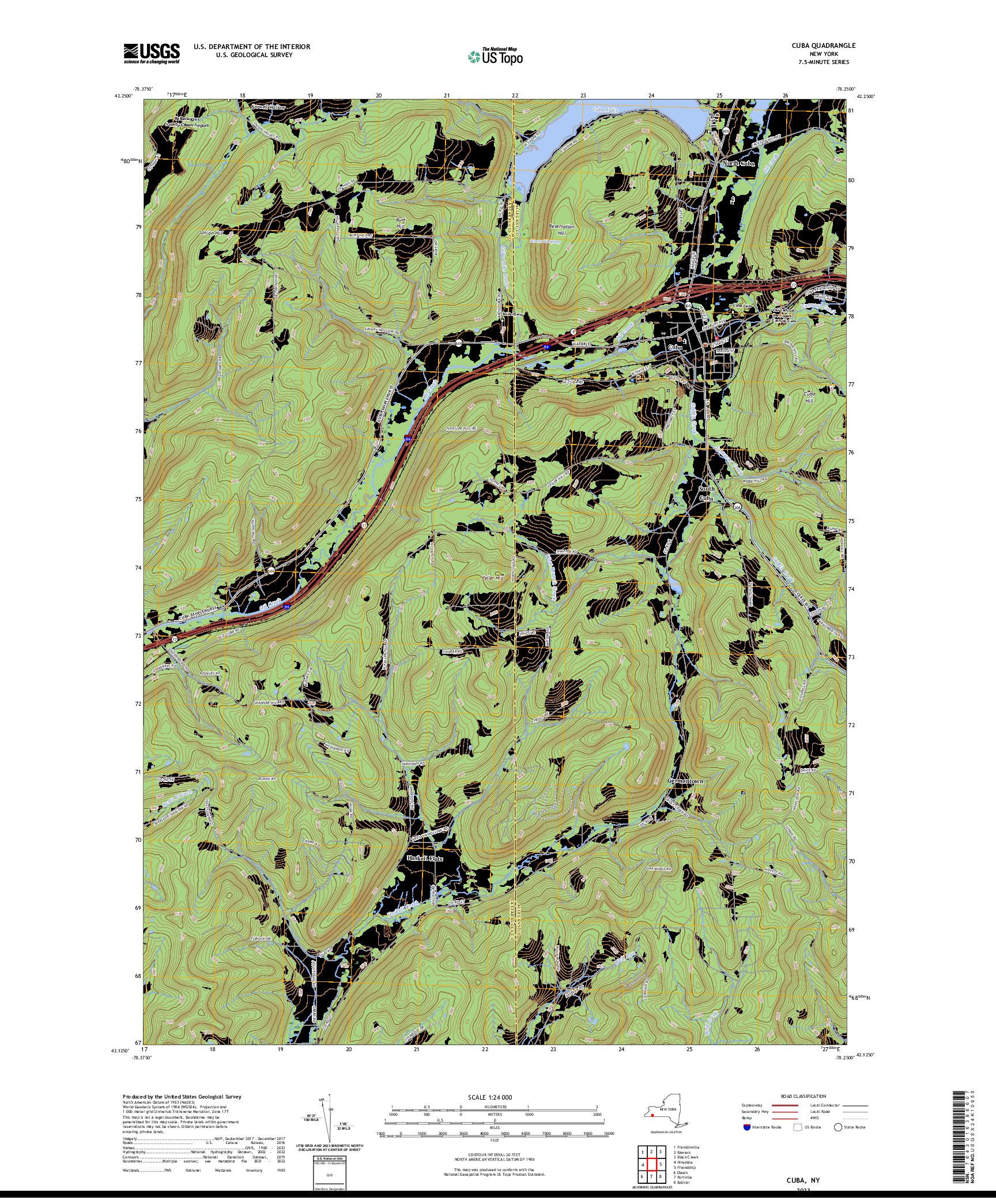 US TOPO 7.5-MINUTE MAP FOR CUBA, NY