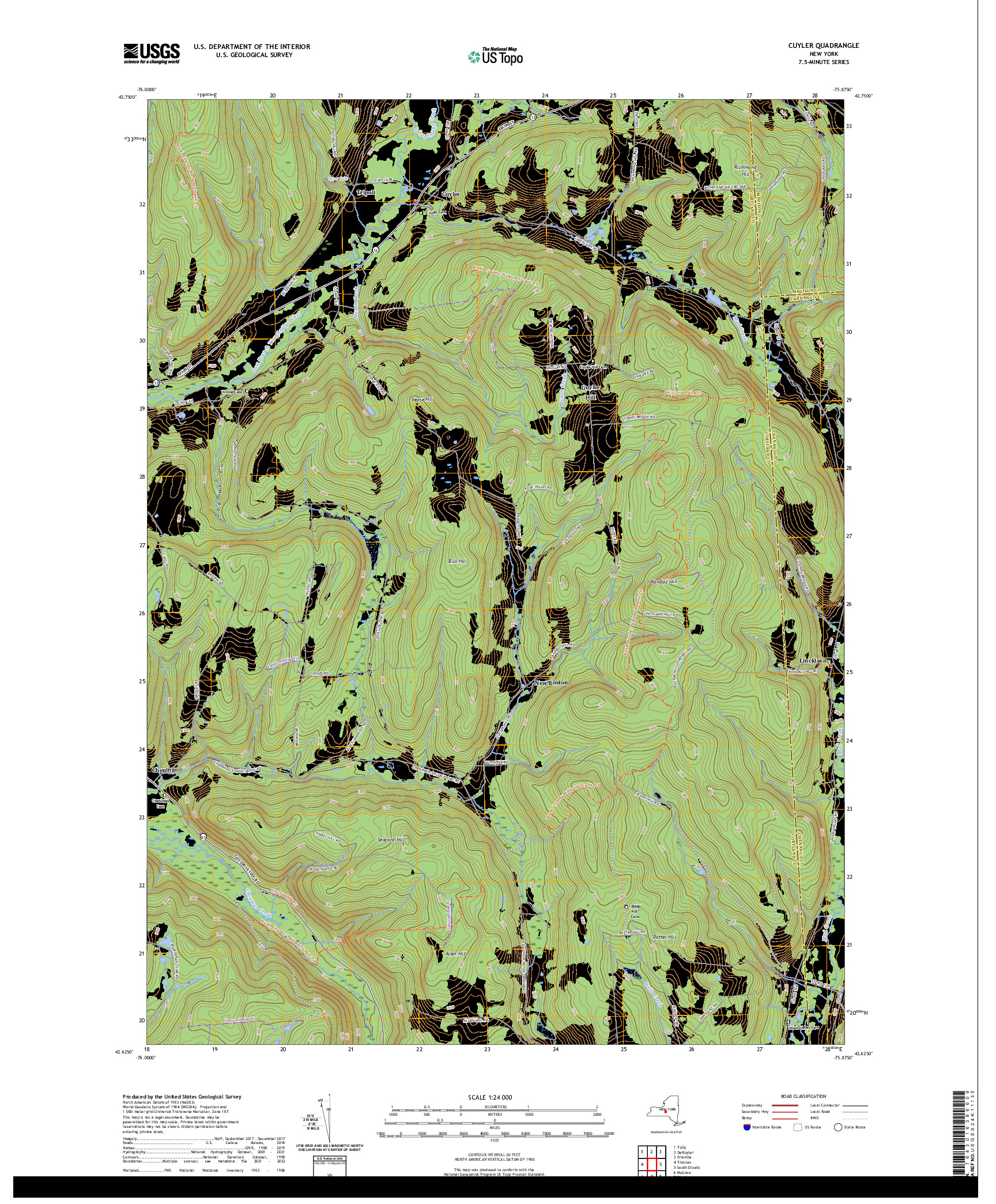 US TOPO 7.5-MINUTE MAP FOR CUYLER, NY