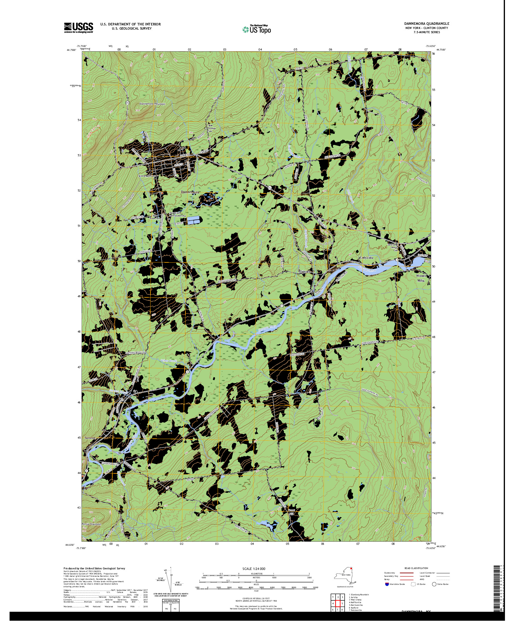 US TOPO 7.5-MINUTE MAP FOR DANNEMORA, NY