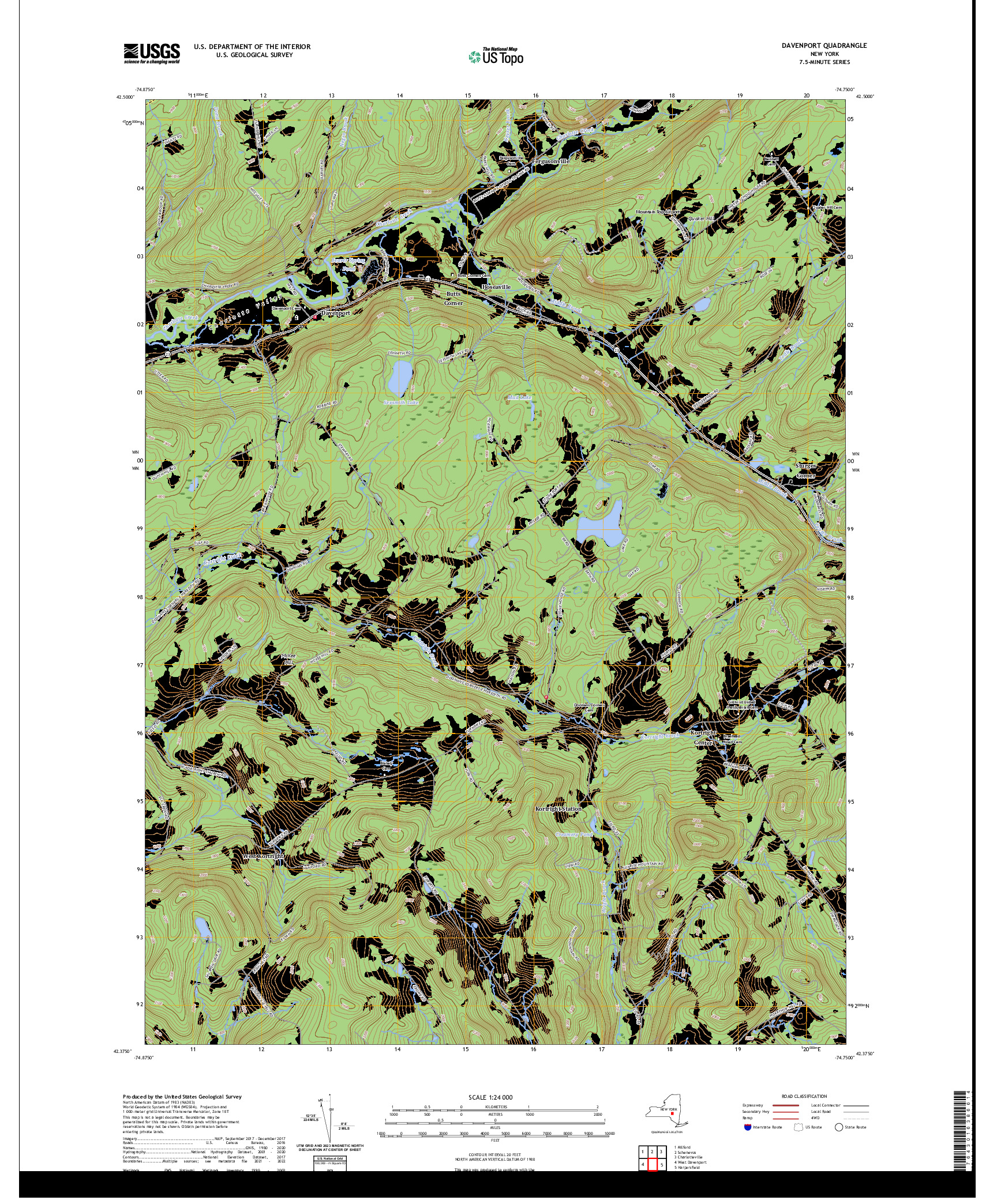 US TOPO 7.5-MINUTE MAP FOR DAVENPORT, NY