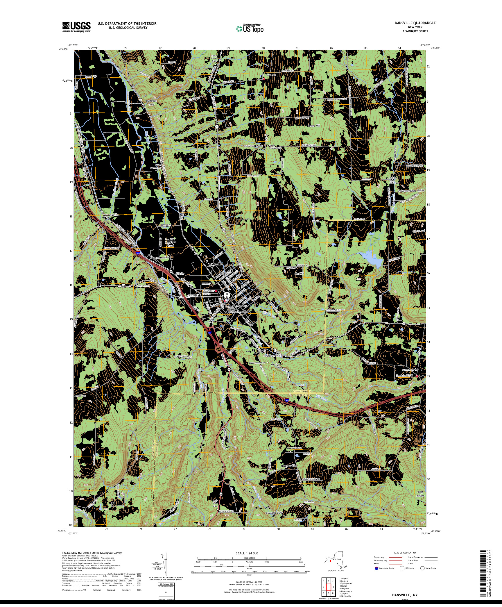 US TOPO 7.5-MINUTE MAP FOR DANSVILLE, NY