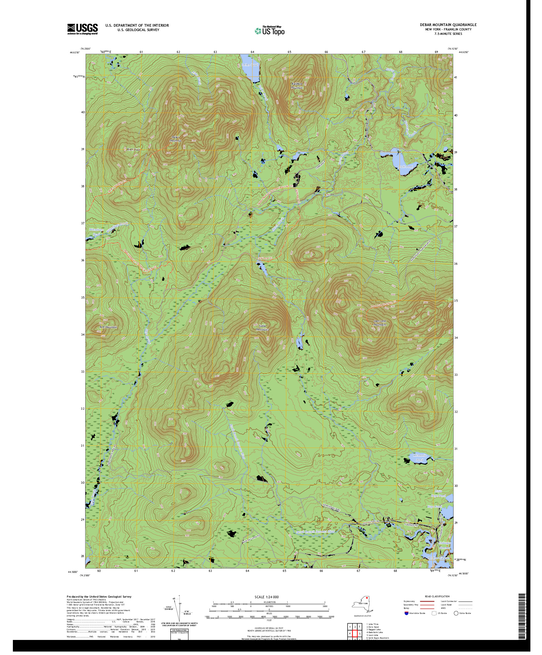 US TOPO 7.5-MINUTE MAP FOR DEBAR MOUNTAIN, NY