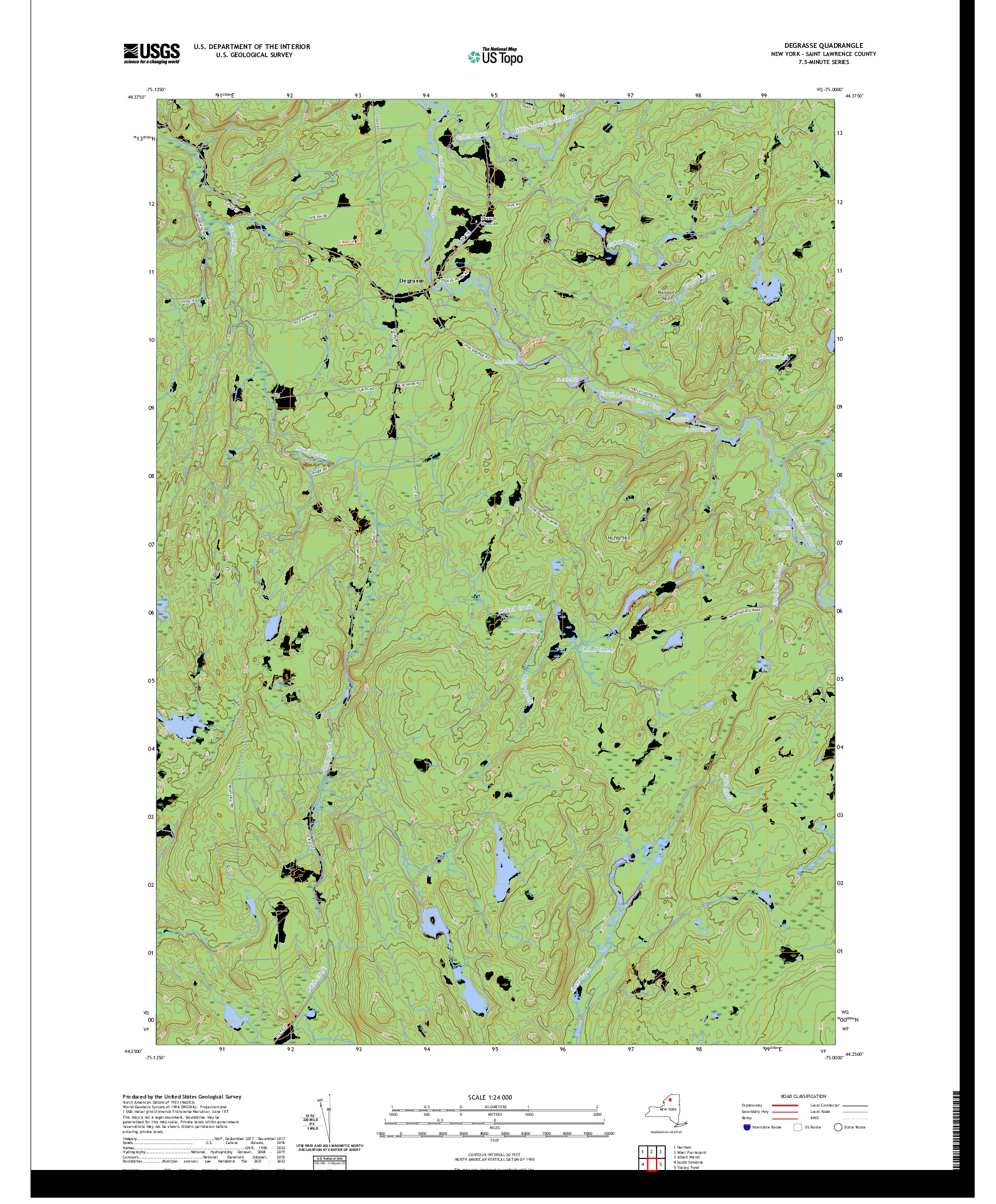 US TOPO 7.5-MINUTE MAP FOR DEGRASSE, NY