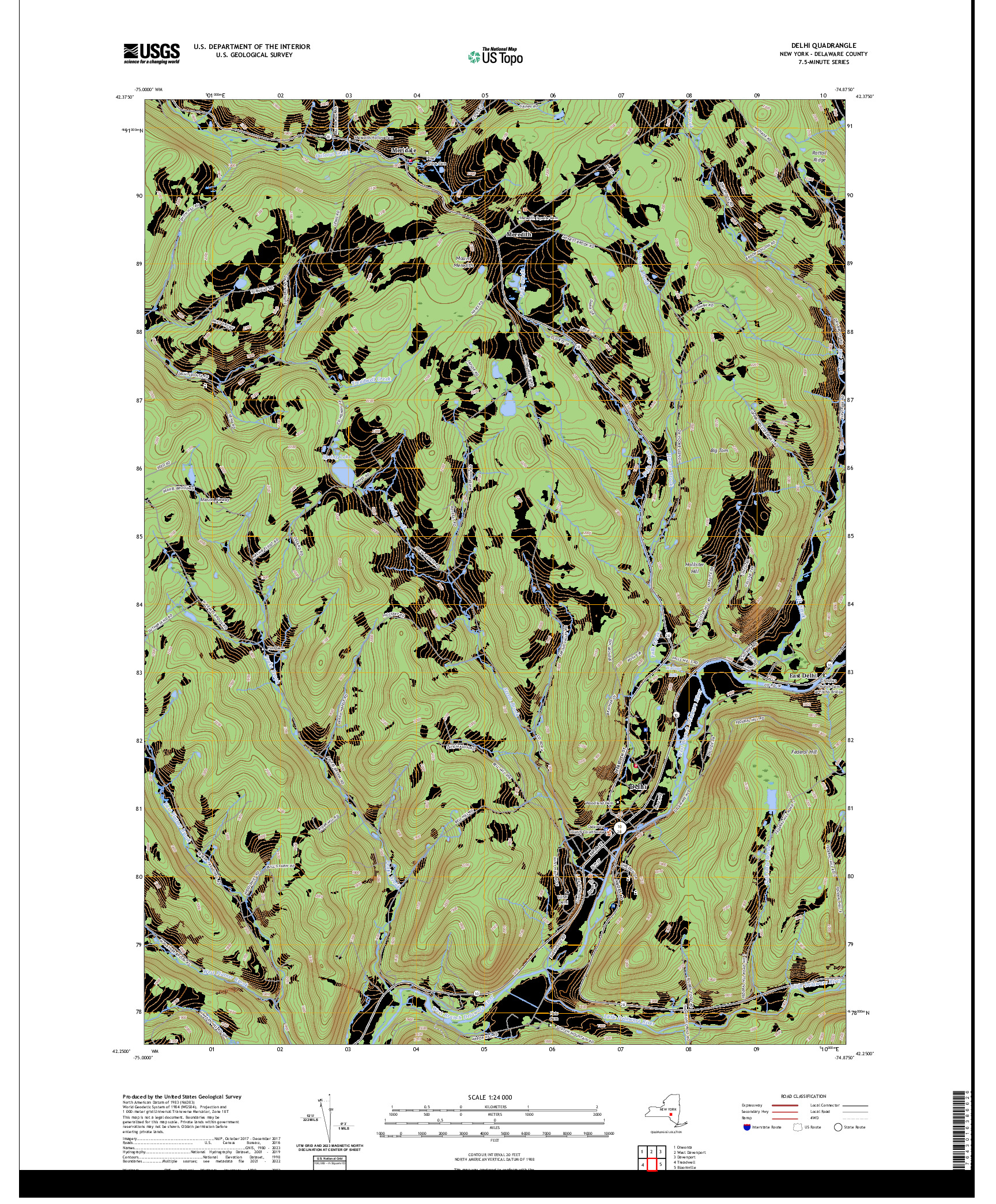 US TOPO 7.5-MINUTE MAP FOR DELHI, NY