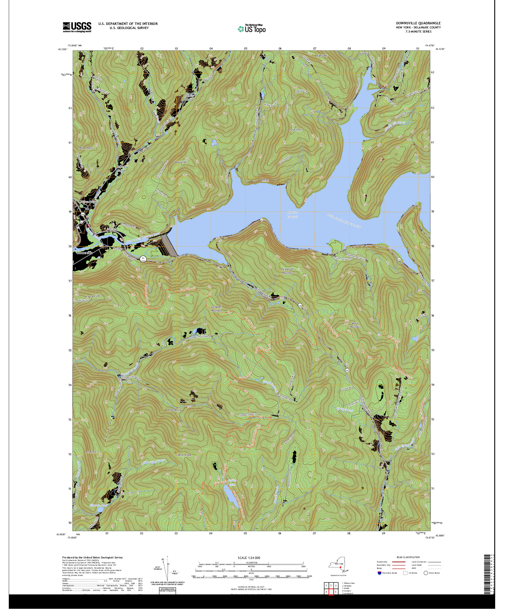 US TOPO 7.5-MINUTE MAP FOR DOWNSVILLE, NY