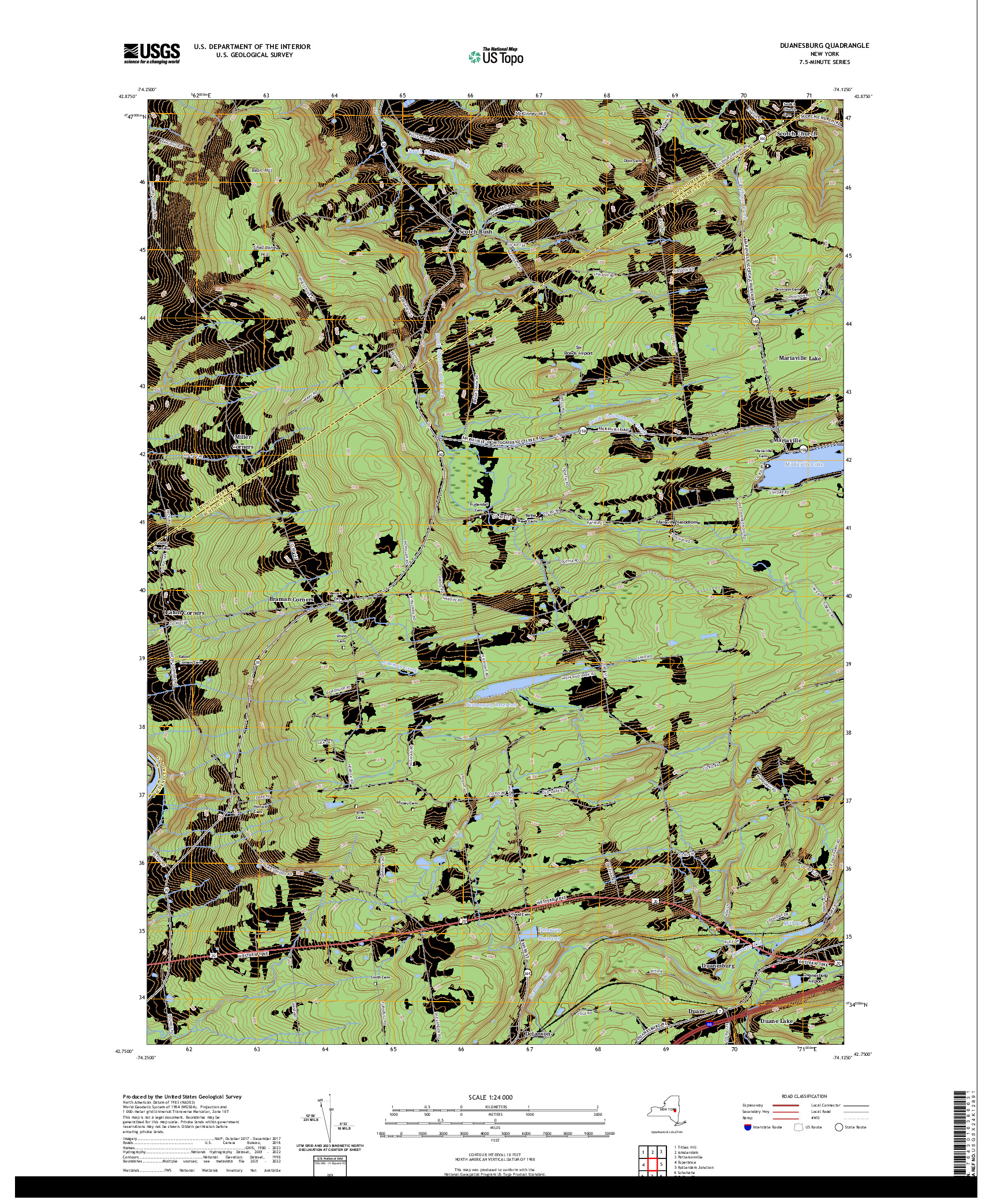 US TOPO 7.5-MINUTE MAP FOR DUANESBURG, NY